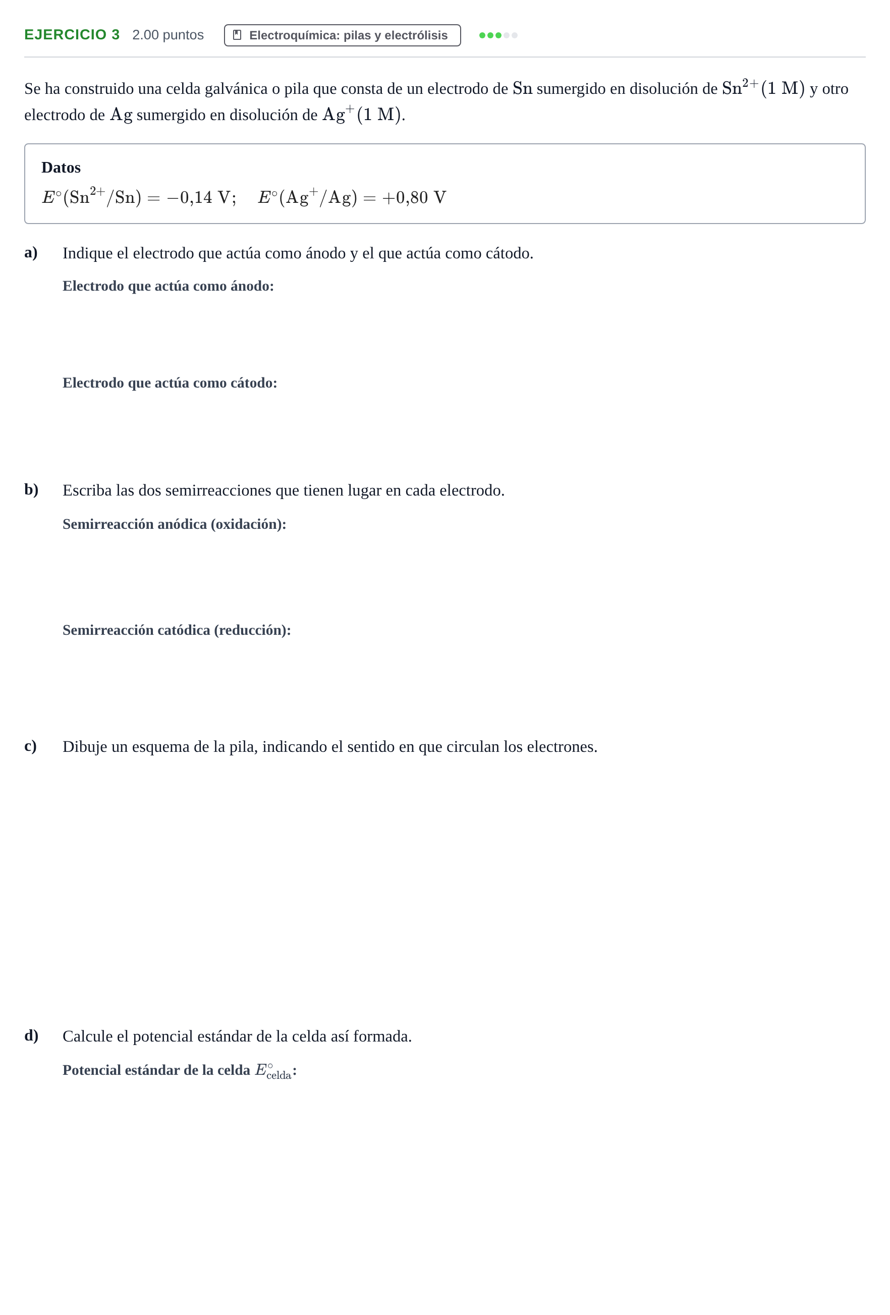 Enunciado: Problema 3 · Química PAU Cantabria Ordinaria 2022