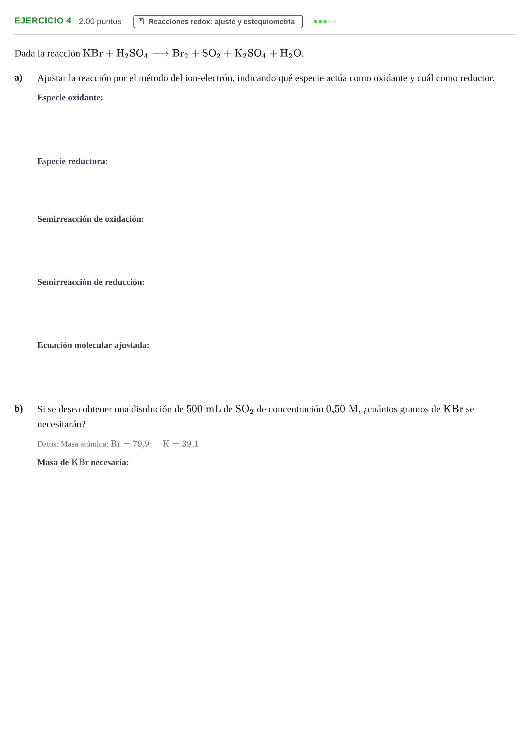 Enunciado: Problema 4 · Química PAU Cantabria Ordinaria 2022