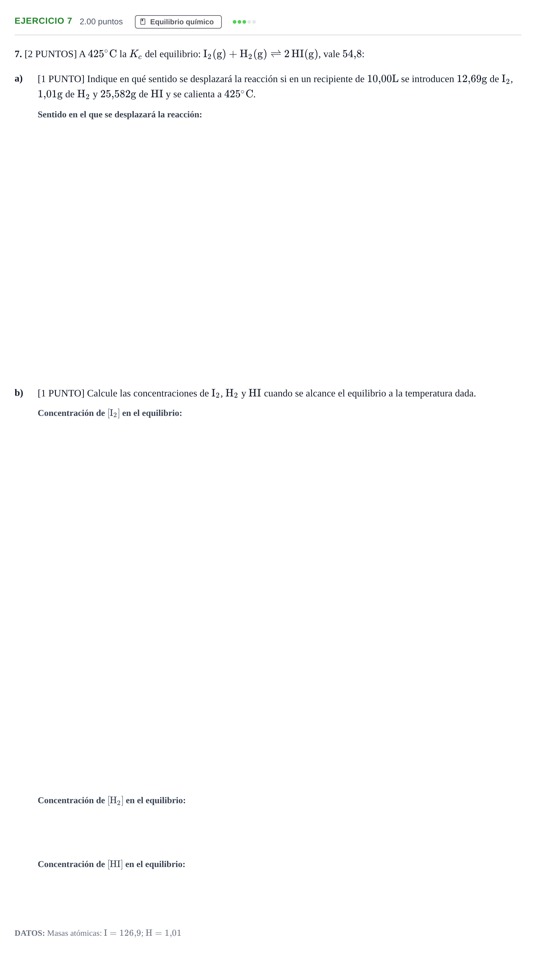 Enunciado: Problema 7 · Química PAU Cantabria Ordinaria 2022