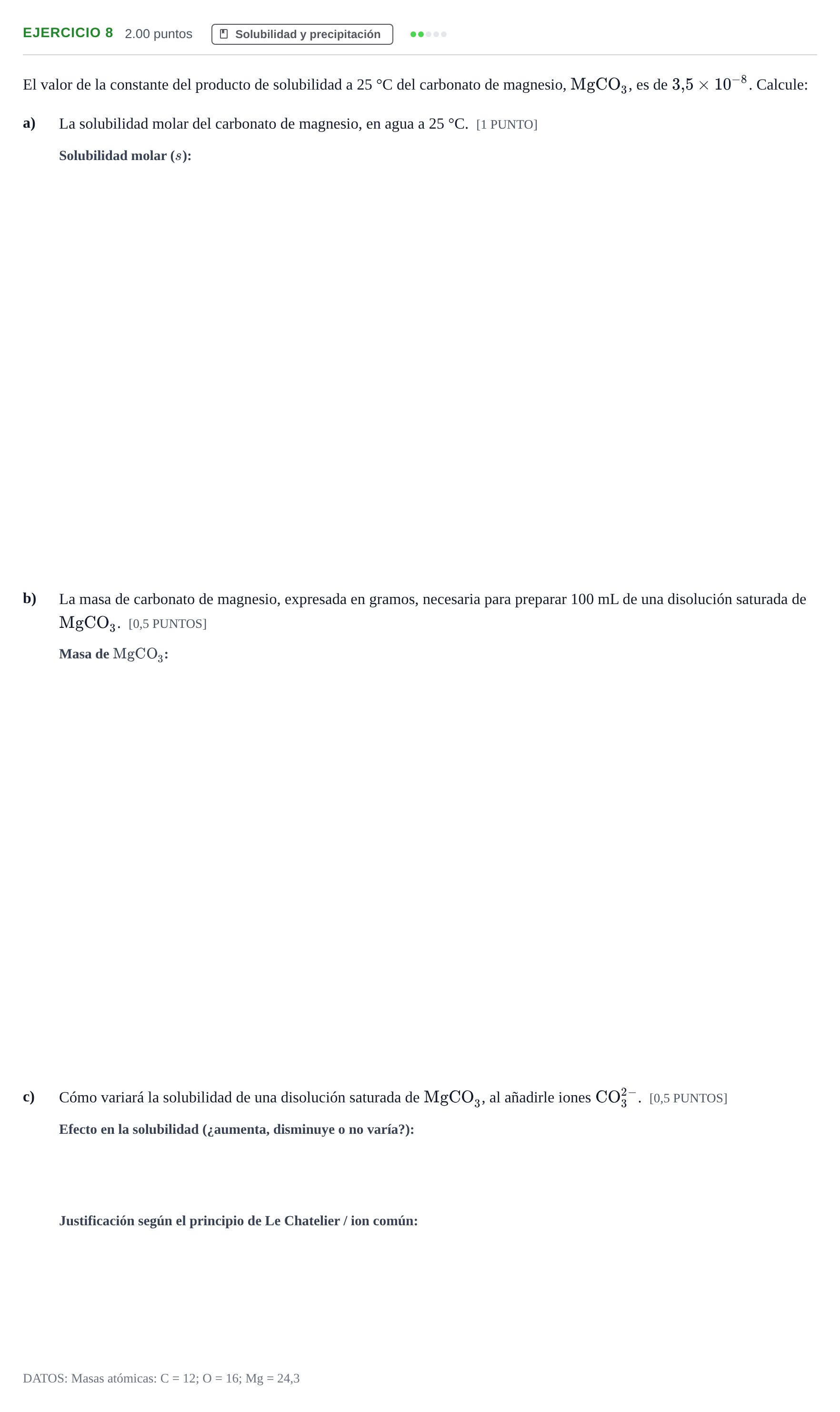 Enunciado: Problema 8 · Química PAU Cantabria Ordinaria 2022