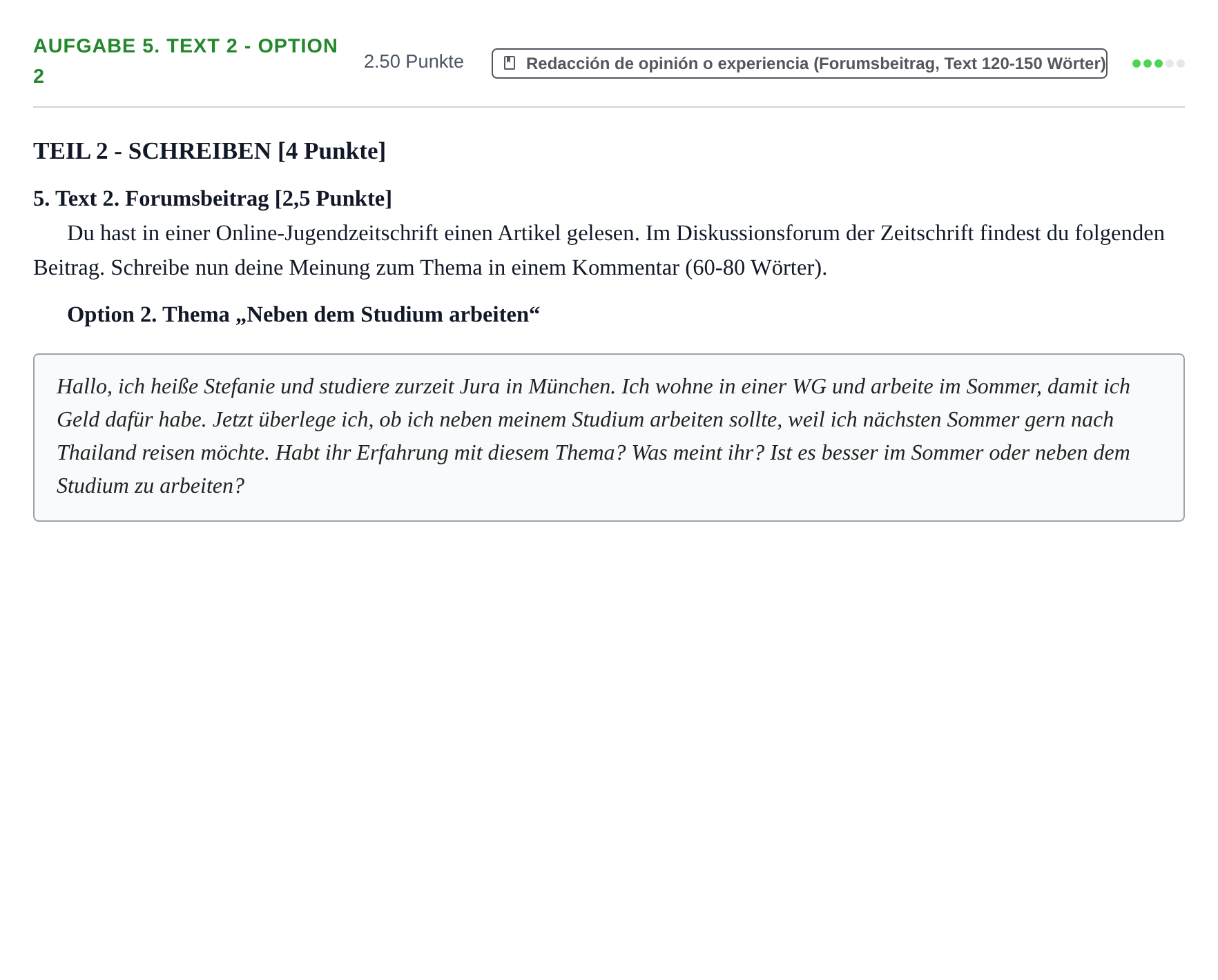 Enunciado: Ejercicio 5. Text 2 - Option 2 · Alemán PAU Cantabria Extraordinaria 2021
