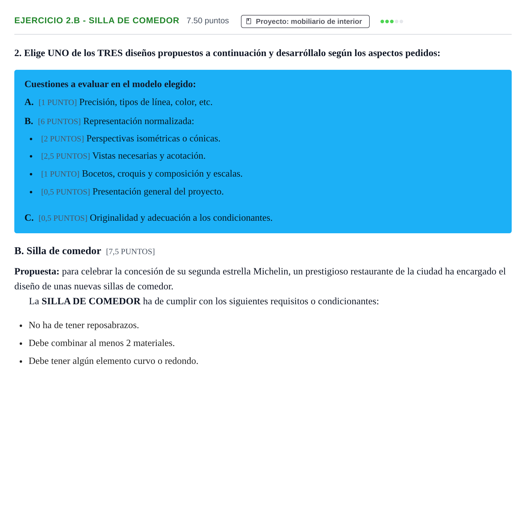 Enunciado: Ejercicio 2.B - Silla de comedor · Diseño PAU Cantabria Extraordinaria 2021