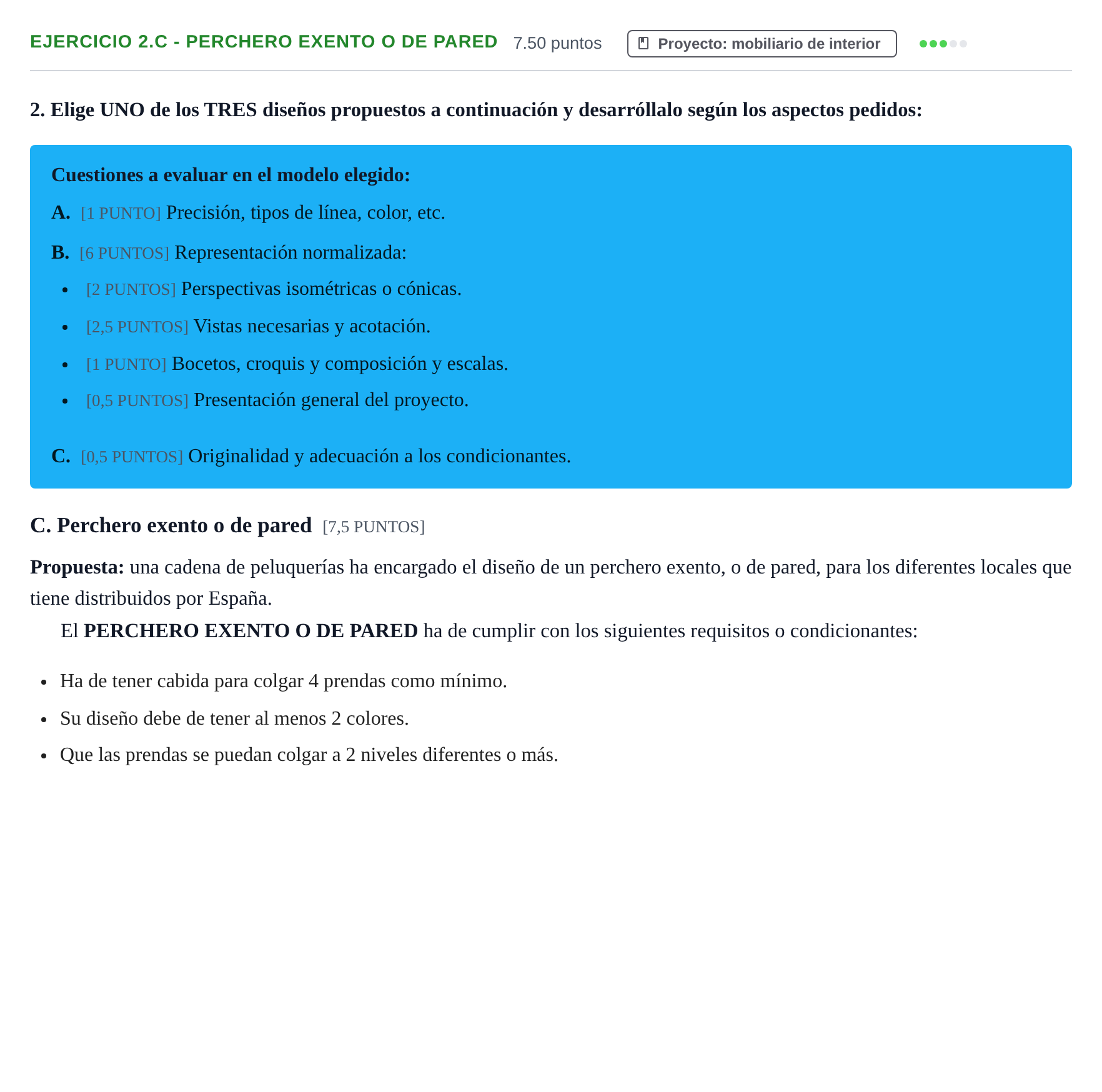 Enunciado: Ejercicio 2.C - Perchero exento o de pared · Diseño PAU Cantabria Extraordinaria 2021