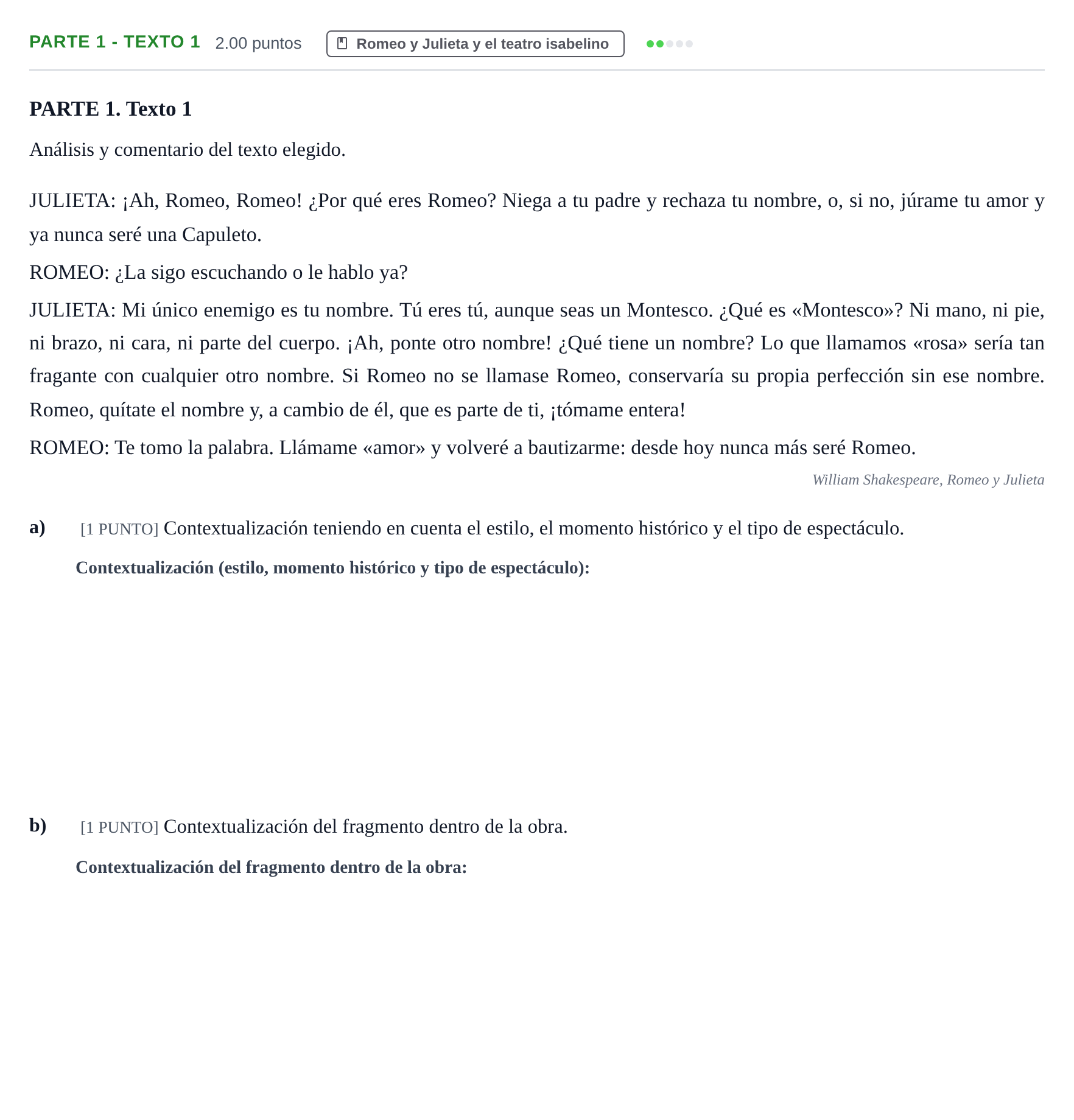 Enunciado: Ejercicio Parte 1 - Texto 1 · Artes Escénicas PAU Cantabria Extraordinaria 2021