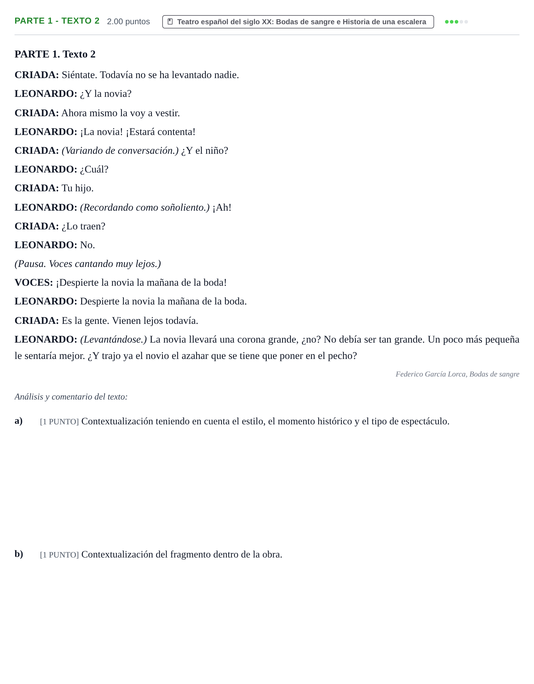 Enunciado: Ejercicio Parte 1 - Texto 2 · Artes Escénicas PAU Cantabria Extraordinaria 2021