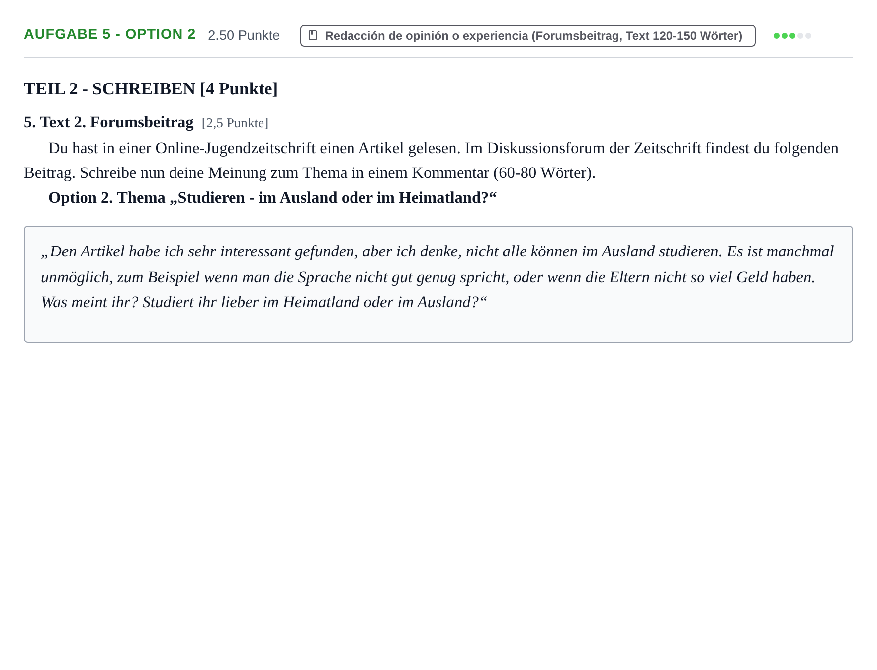 Enunciado: Ejercicio 5 - Option 2 · Alemán PAU Cantabria Ordinaria 2021