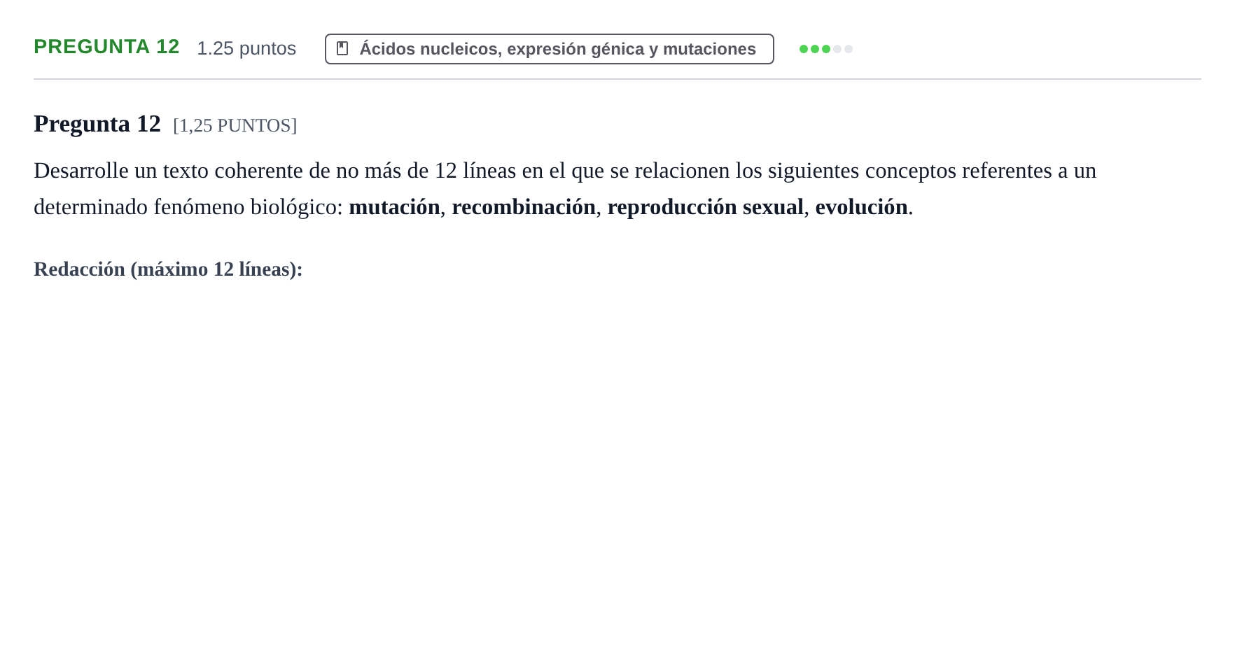 Enunciado: Pregunta 12 · Biología PAU Cantabria Ordinaria 2021