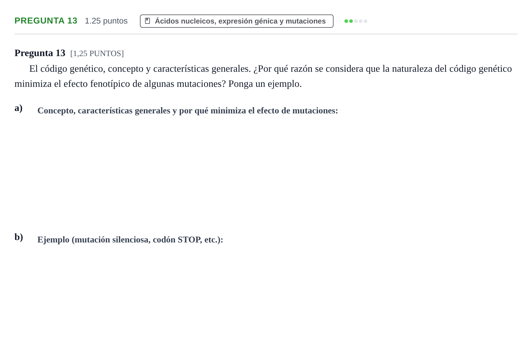 Enunciado: Pregunta 13 · Biología PAU Cantabria Ordinaria 2021