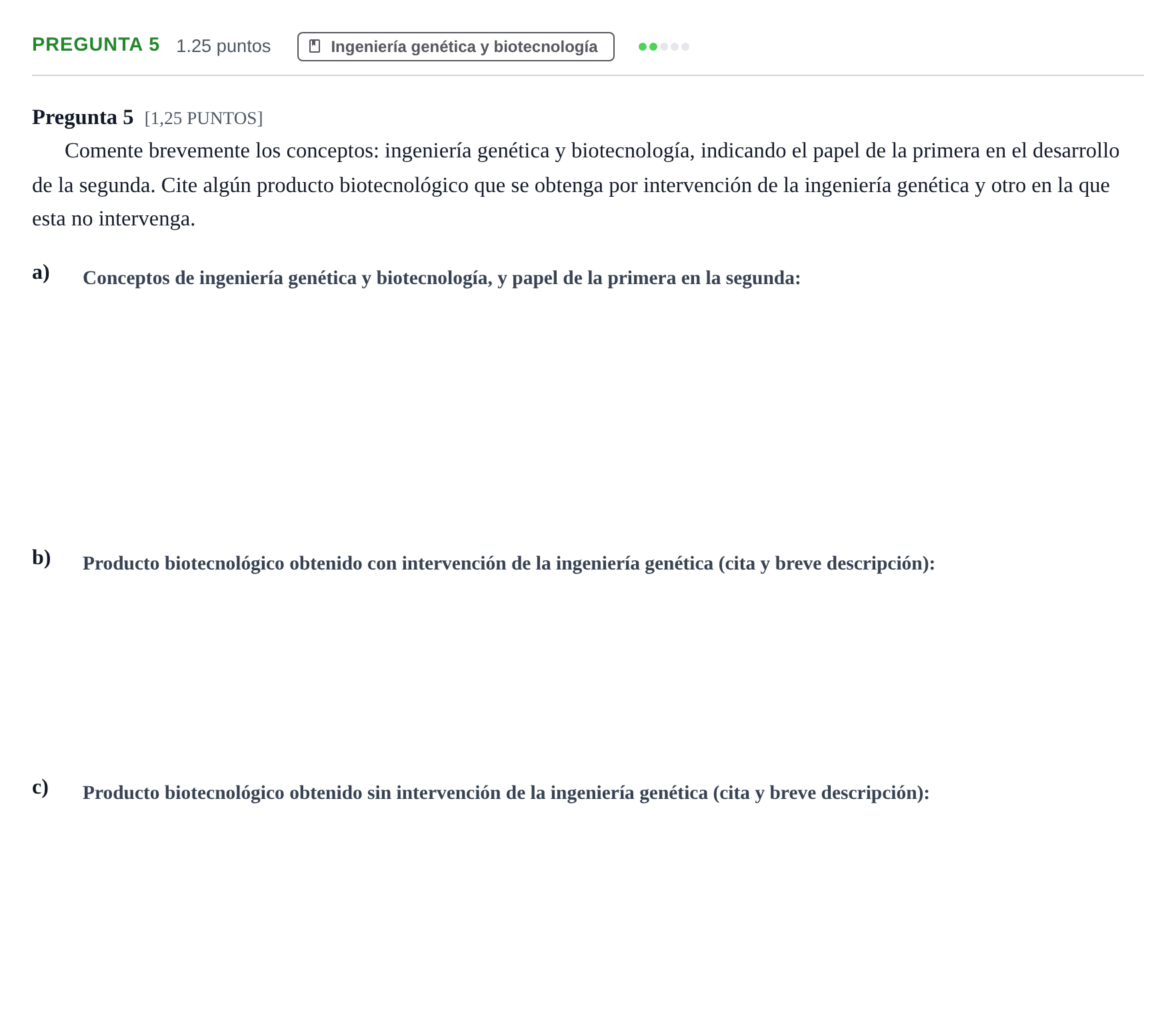 Enunciado: Pregunta 5 · Biología PAU Cantabria Ordinaria 2021