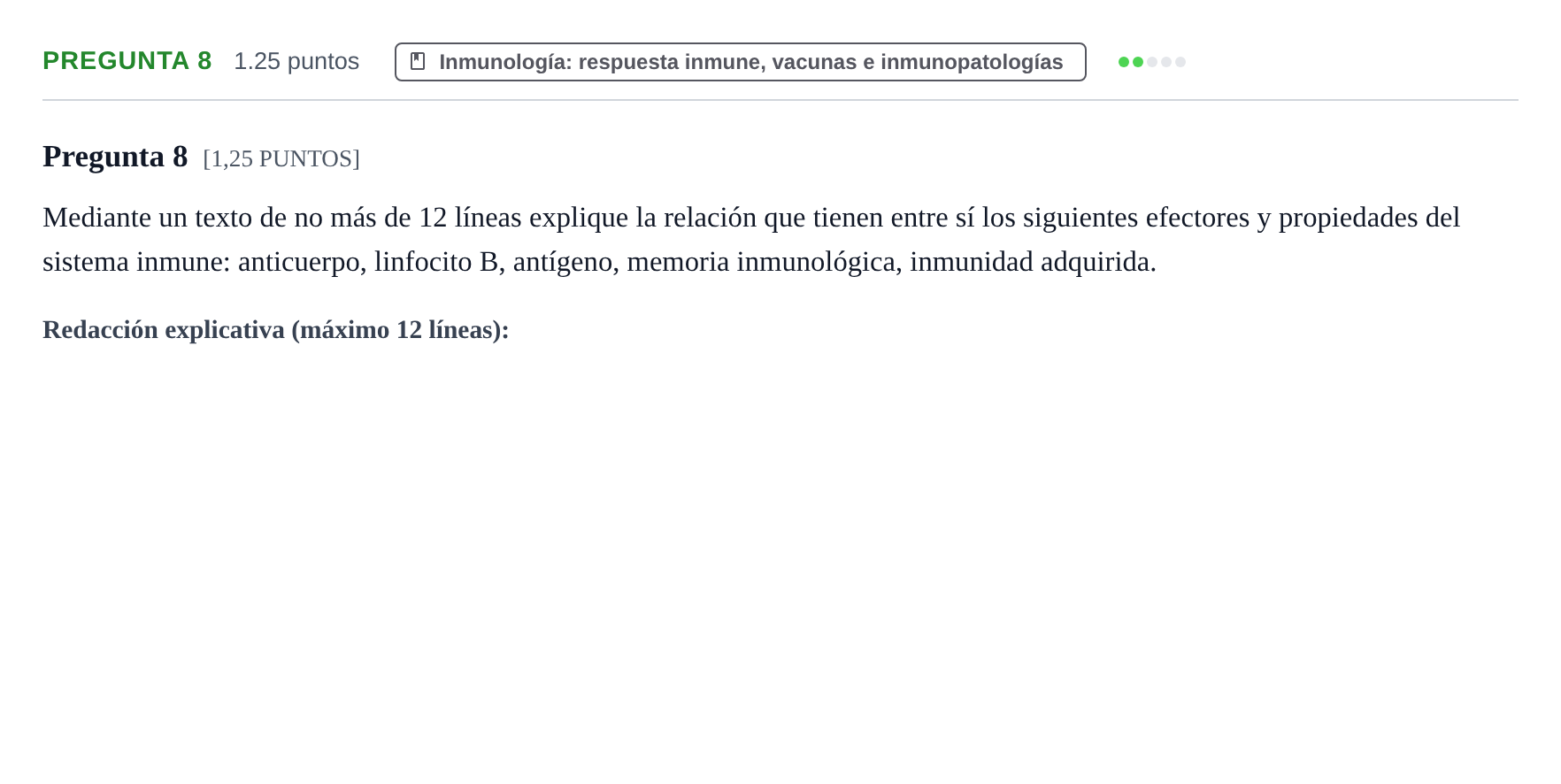 Enunciado: Pregunta 8 · Biología PAU Cantabria Ordinaria 2021