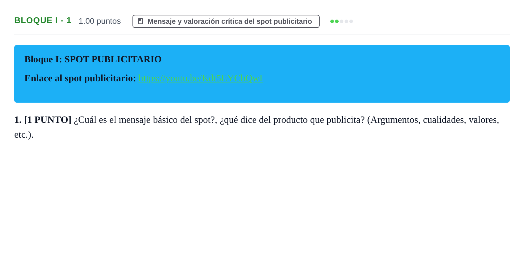 Enunciado: Bloque I - 1 · Cultura Audiovisual II PAU Cantabria Ordinaria 2021