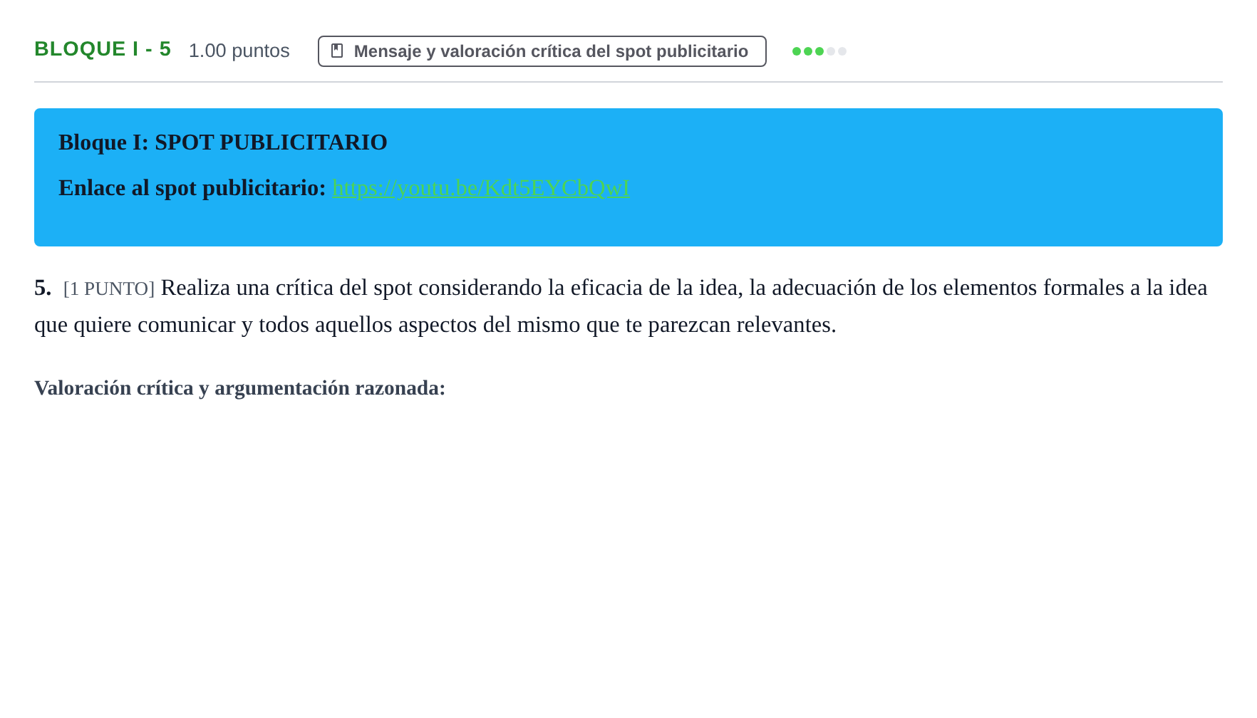 Enunciado: Bloque I - 5 · Cultura Audiovisual II PAU Cantabria Ordinaria 2021