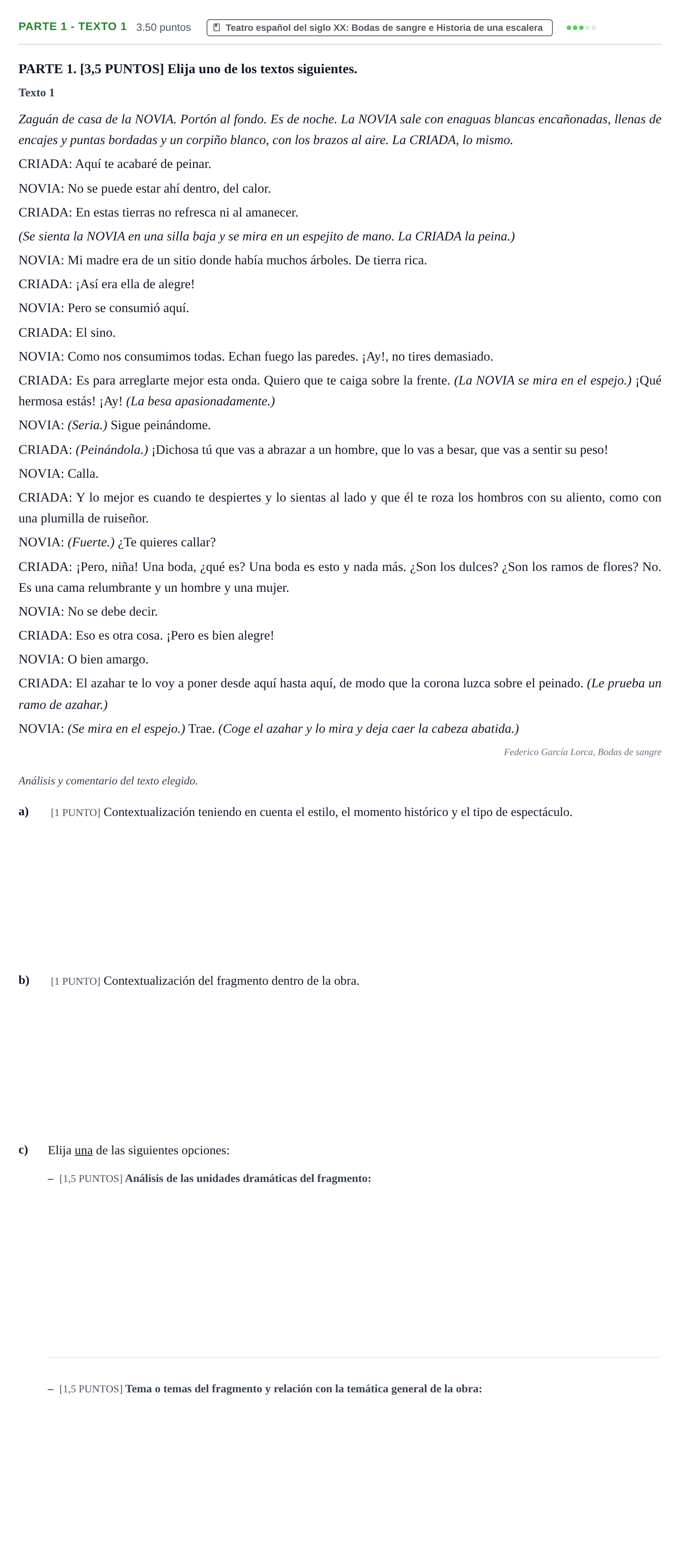 Enunciado: Ejercicio Parte 1 - Texto 1 · Artes Escénicas PAU Cantabria Ordinaria 2021