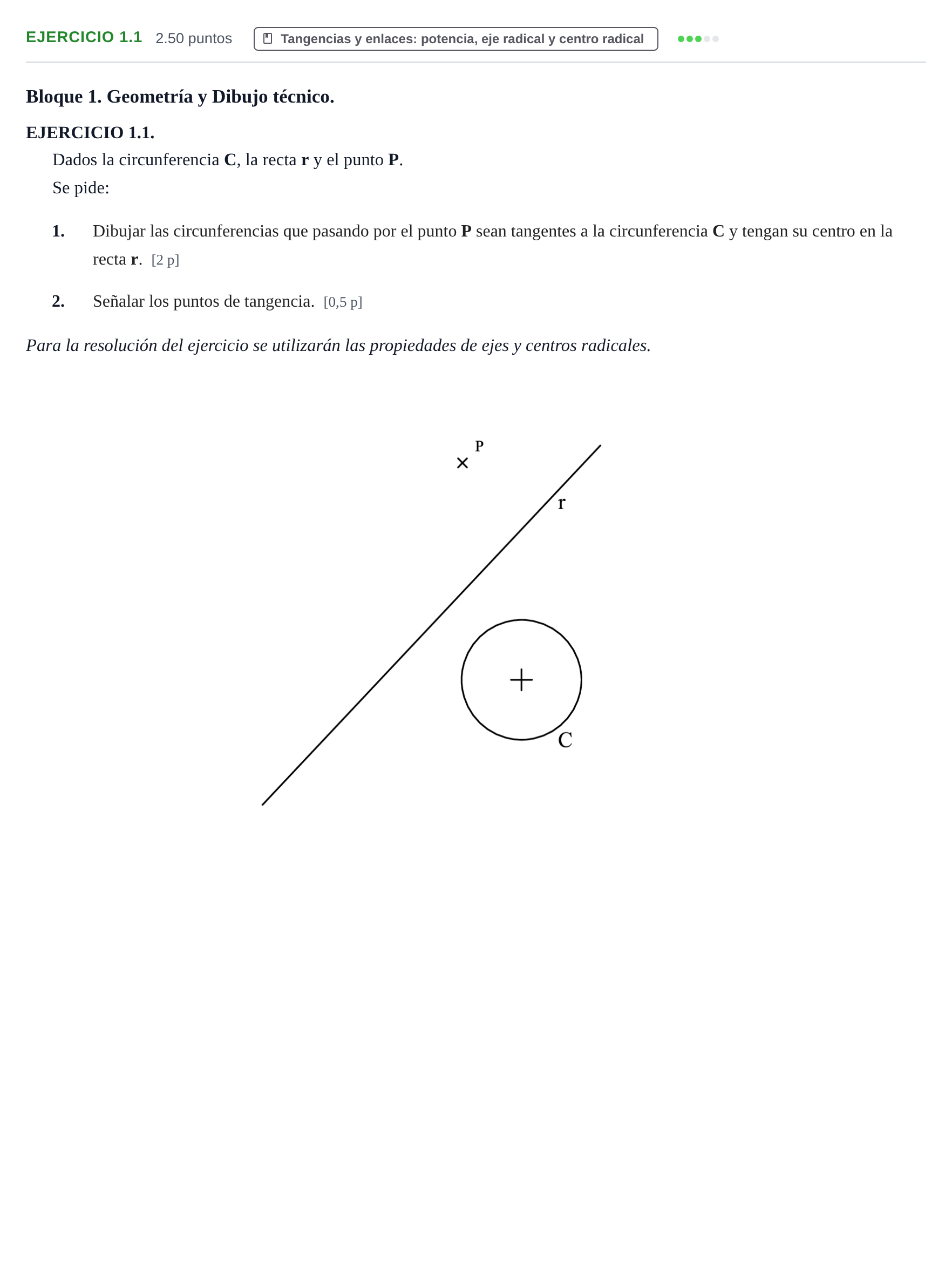 Enunciado: Ejercicio 1.1 · Dibujo técnico II PAU Cantabria Ordinaria 2021