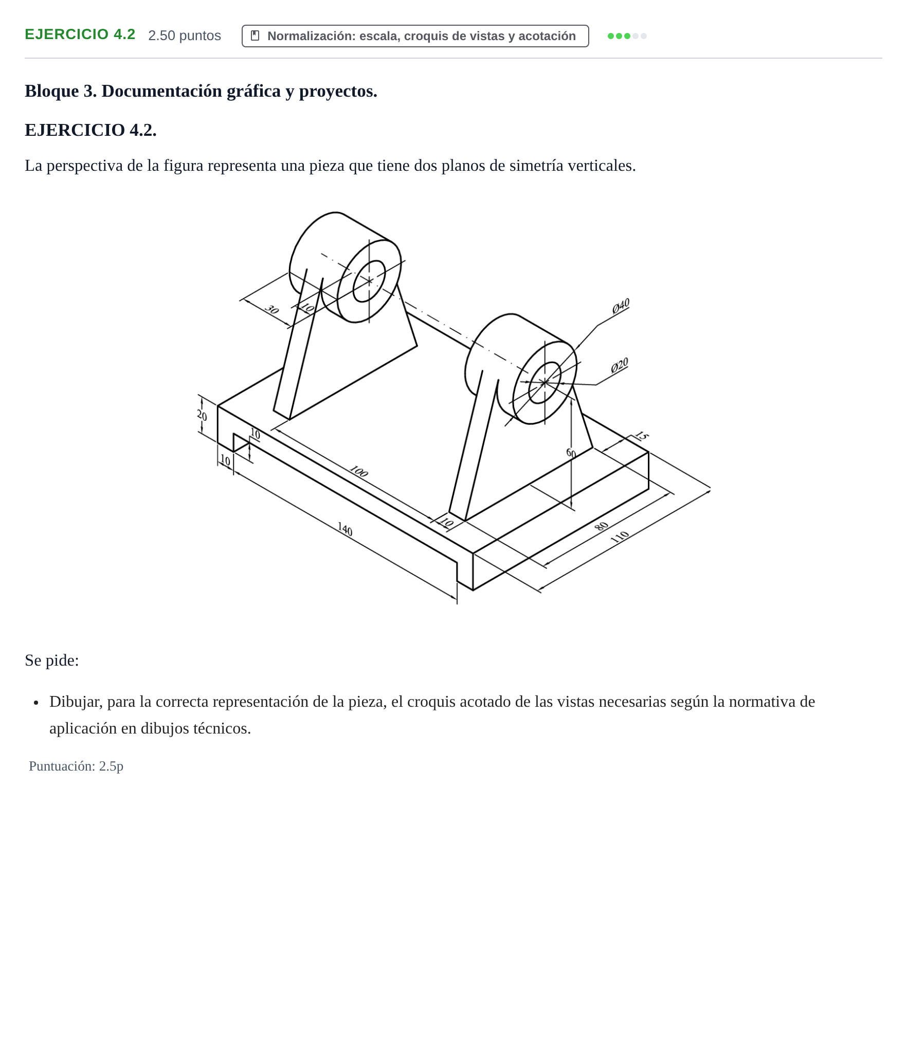 Enunciado: Ejercicio 4.2 · Dibujo técnico II PAU Cantabria Ordinaria 2021