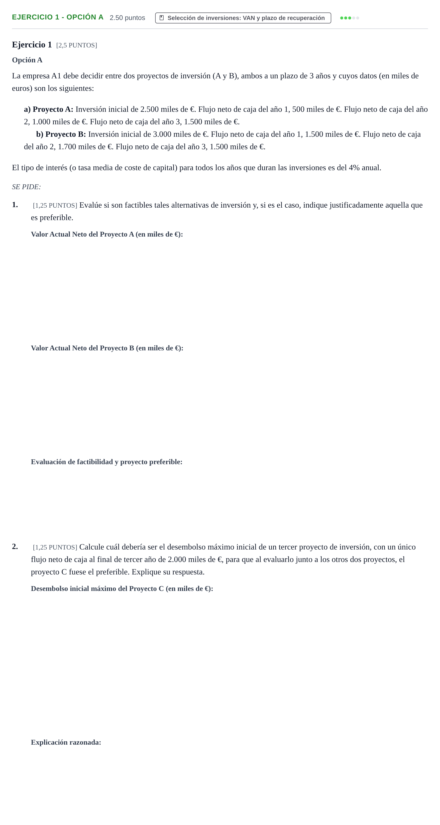 Enunciado: Ejercicio 1 - Opción A · Empresa y Diseño de Modelos de Negocio PAU Cantabria Extraordinaria 2021