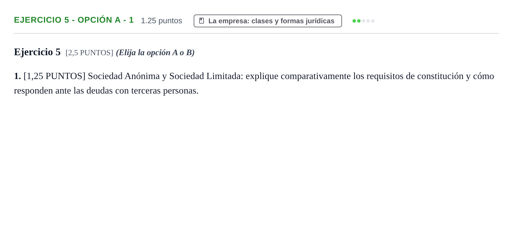 Enunciado: Ejercicio 5 - Opción A - 1 · Empresa y Diseño de Modelos de Negocio PAU Cantabria Extraordinaria 2021