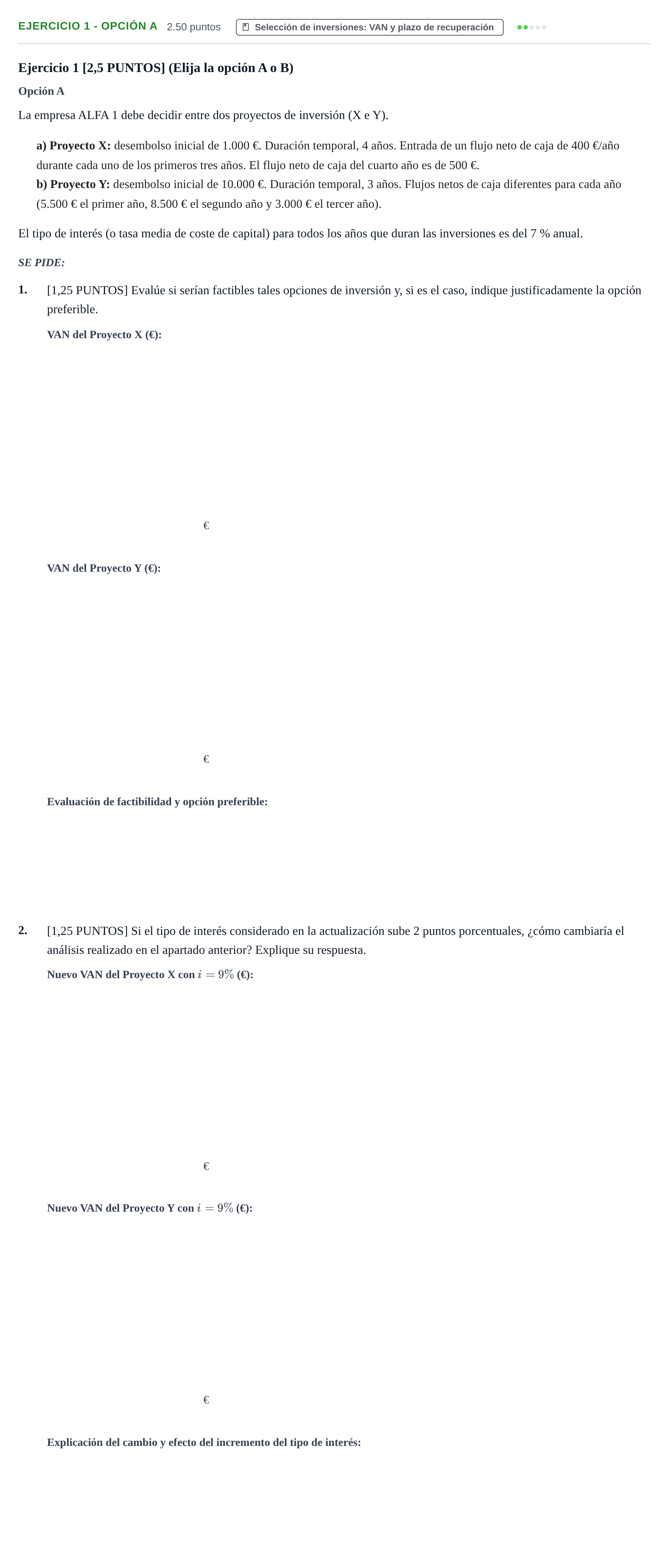 Enunciado: Ejercicio 1 - Opción A · Empresa y Diseño de Modelos de Negocio PAU Cantabria Ordinaria 2021
