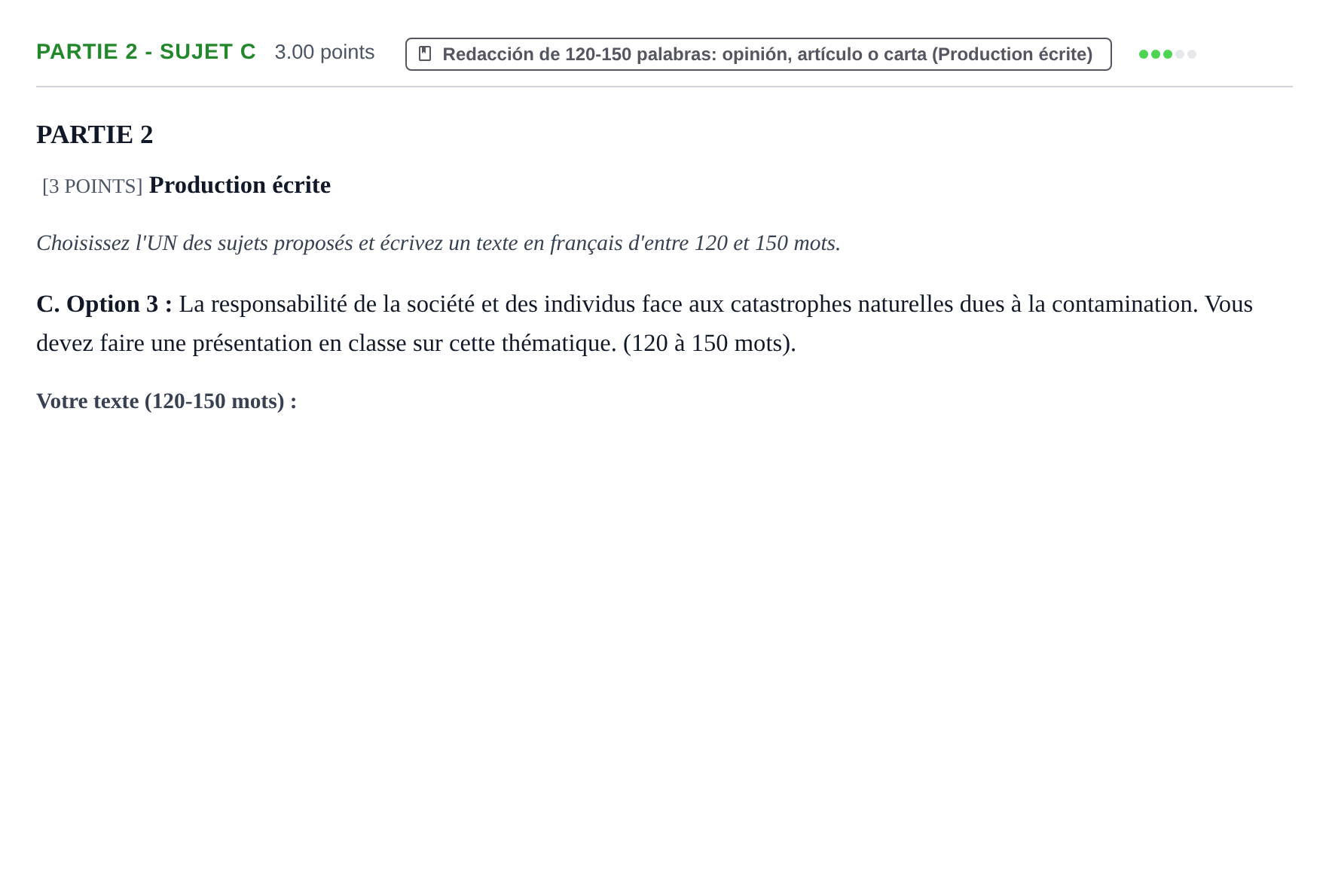 Enunciado: Ejercicio Partie 2 - Sujet C · Francés PAU Cantabria Extraordinaria 2021