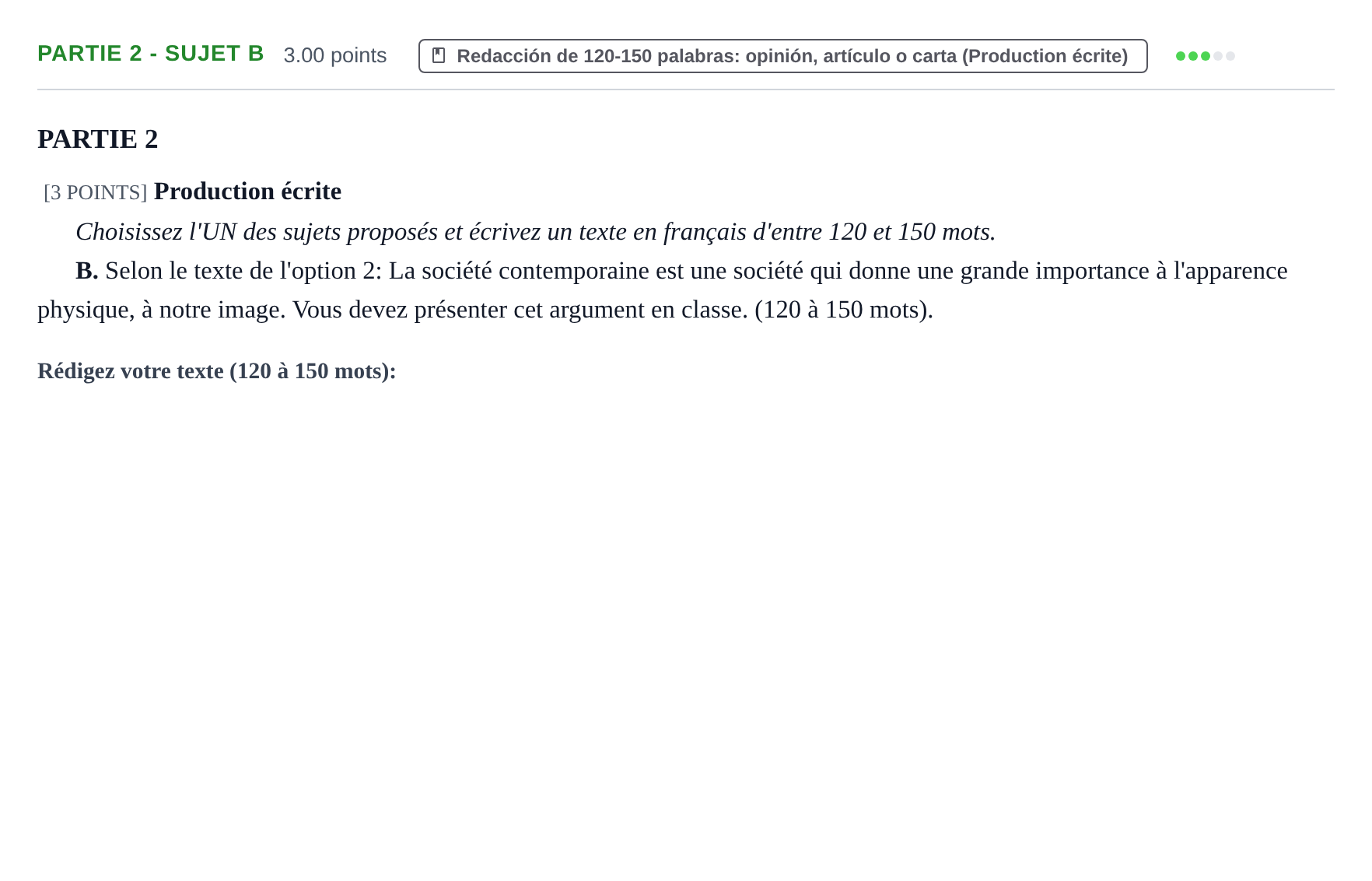 Enunciado: Ejercicio PARTIE 2 - Sujet B · Francés PAU Cantabria Ordinaria 2021