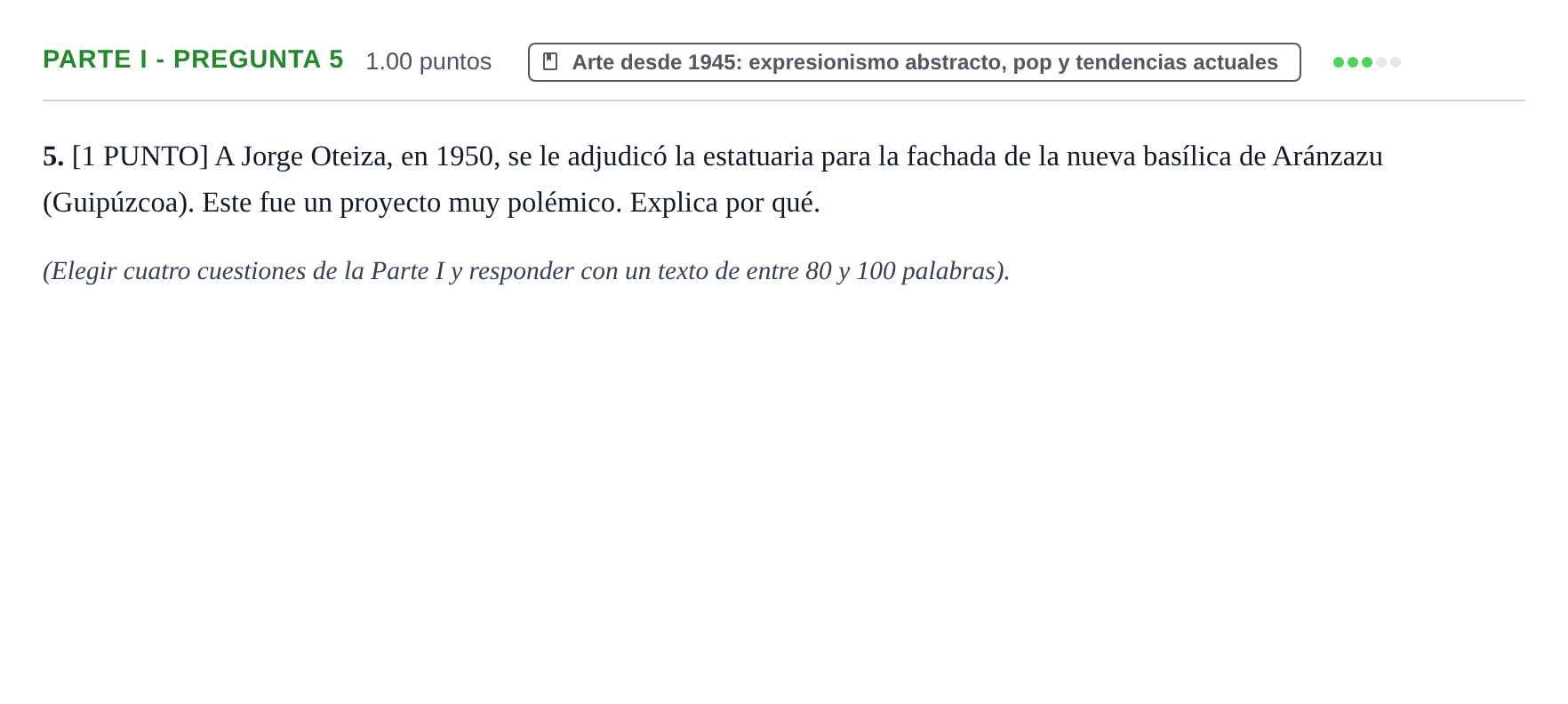 Enunciado: Ejercicio Parte I - Pregunta 5 · Fundamentos Artísticos PAU Cantabria Ordinaria 2021