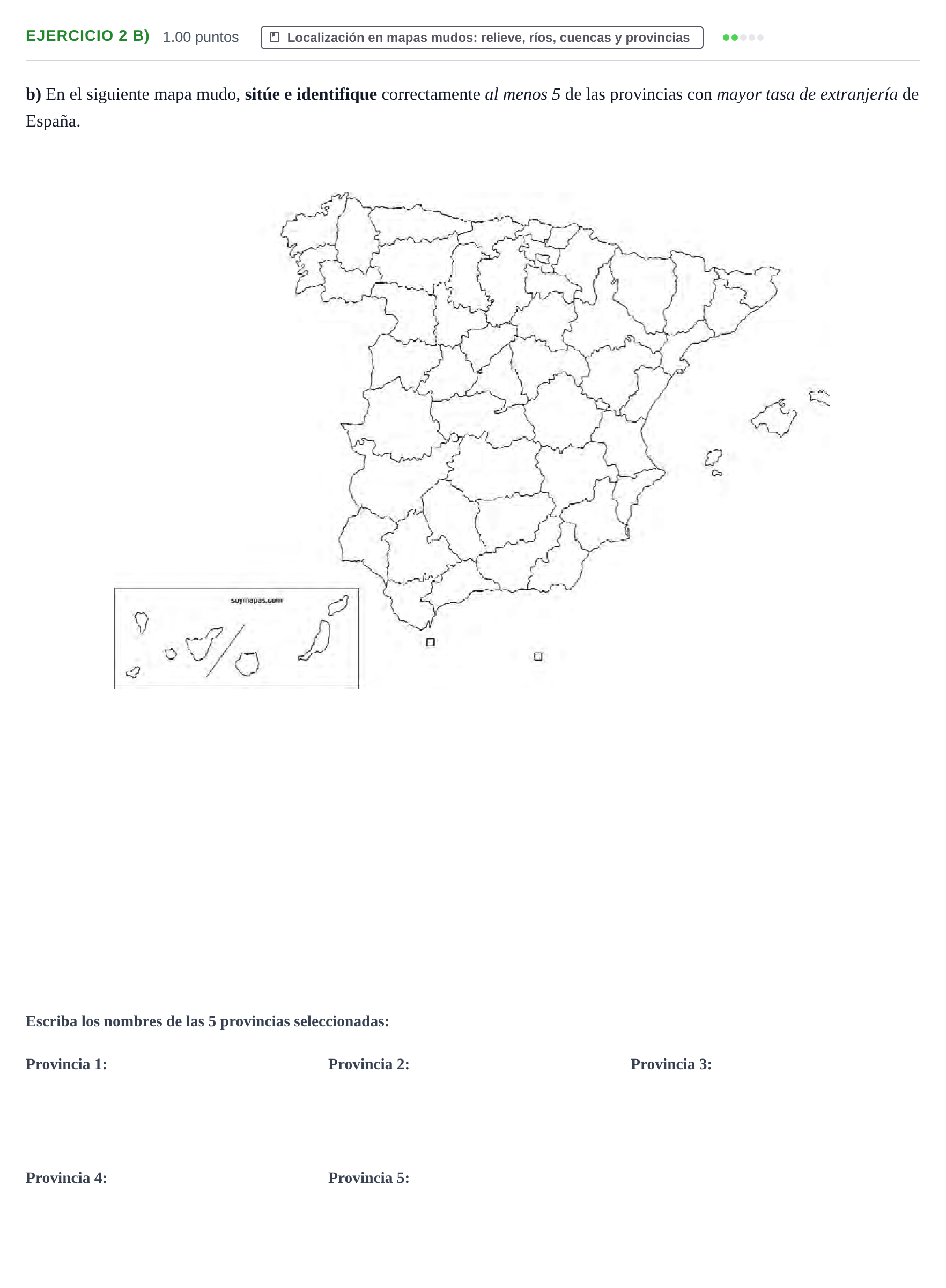 Enunciado: Ejercicio 2 b) · Geografía PAU Cantabria Ordinaria 2021