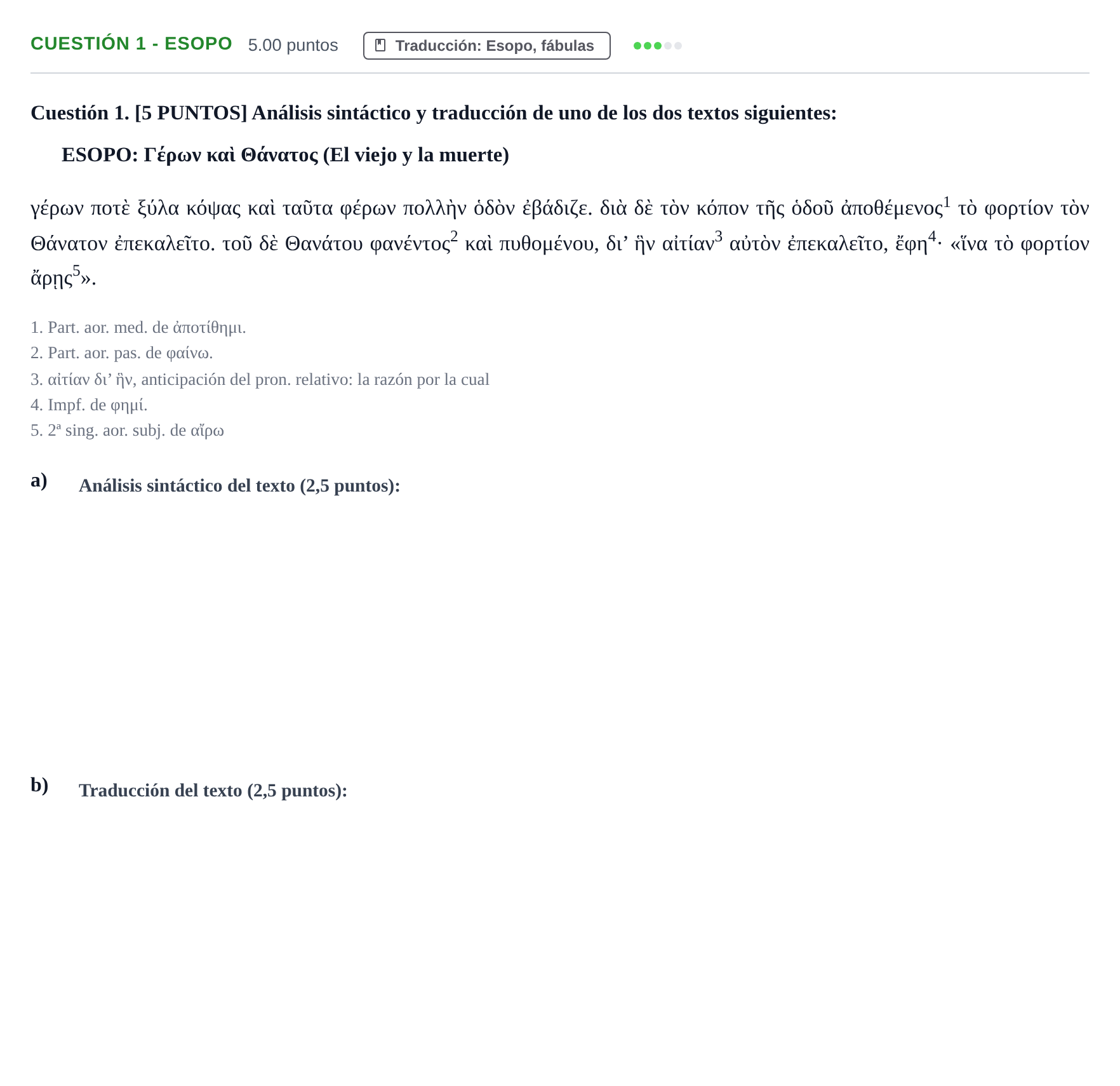 Enunciado: Cuestión 1 - Esopo · Griego II PAU Cantabria Extraordinaria 2021
