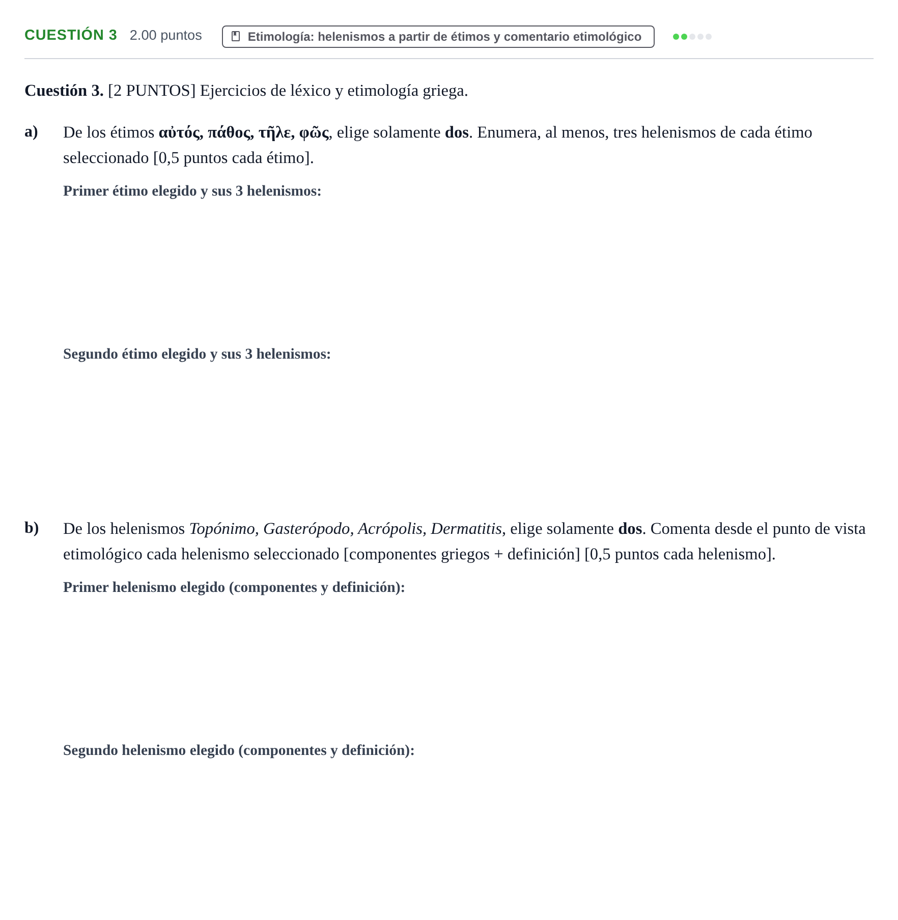 Enunciado: Cuestión 3 · Griego II PAU Cantabria Extraordinaria 2021