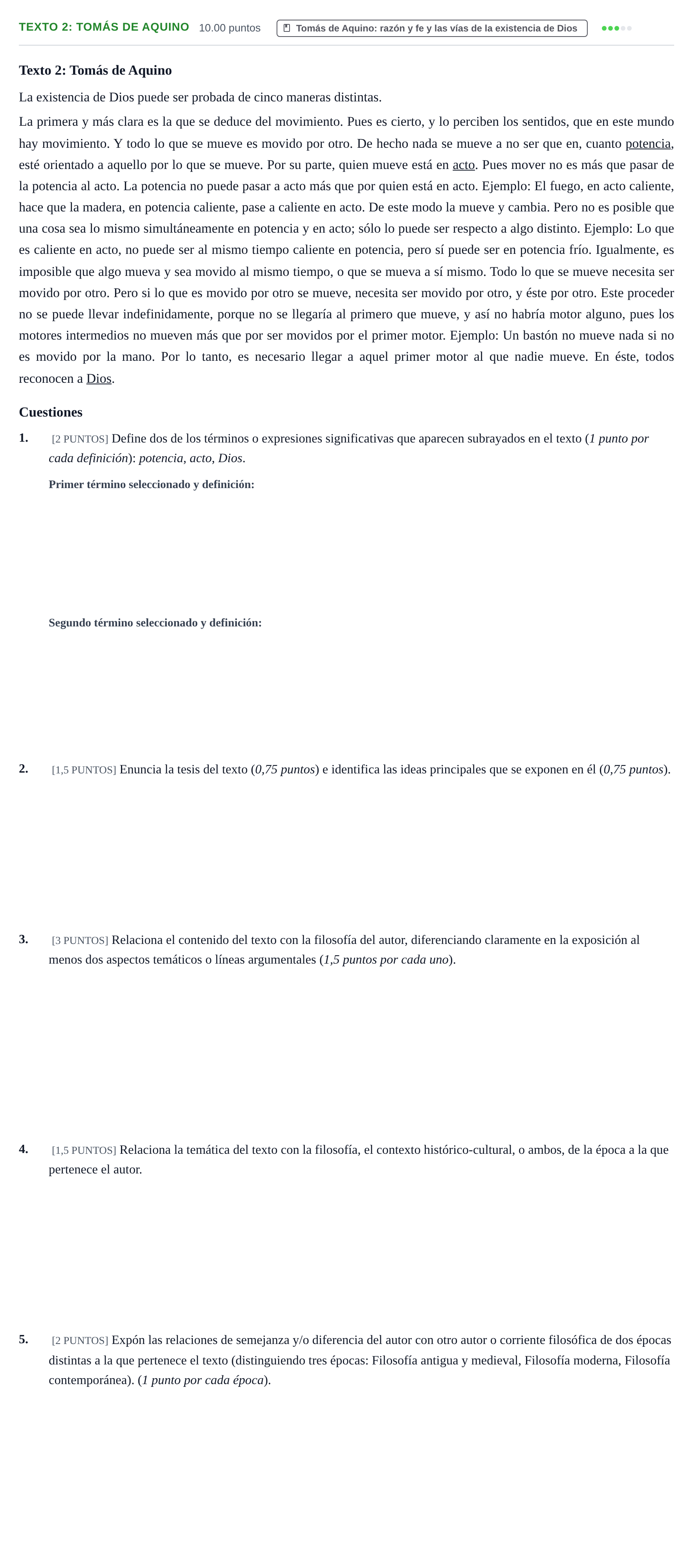 Enunciado: Ejercicio Texto 2: Tomás de Aquino · Historia de la Filosofía PAU Cantabria Extraordinaria 2021