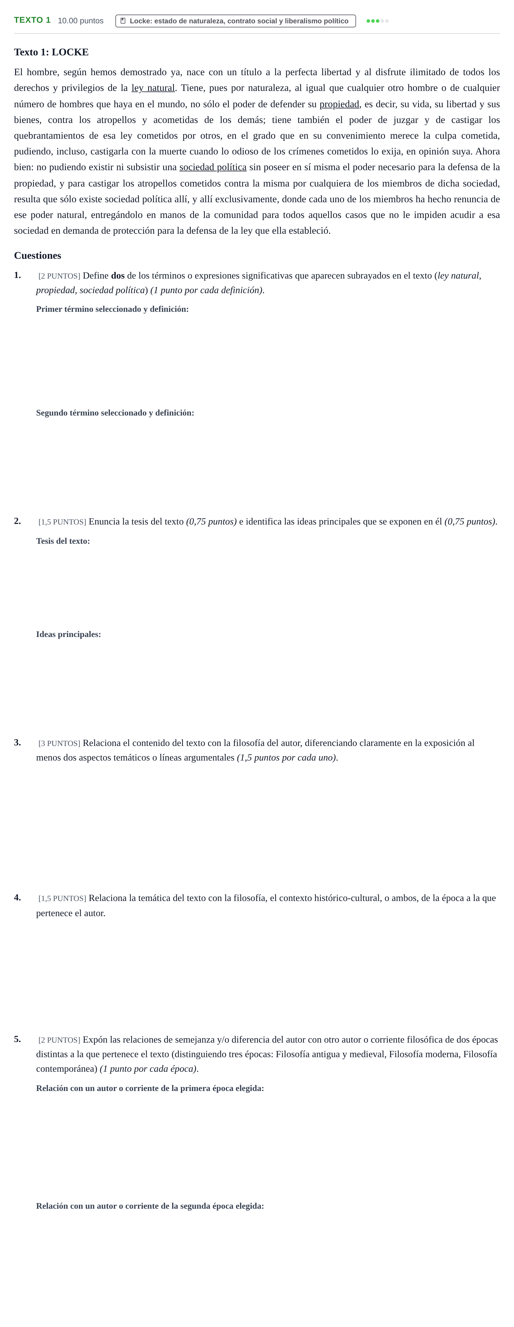 Enunciado: Ejercicio Texto 1 - Locke · Historia de la Filosofía PAU Cantabria Ordinaria 2021