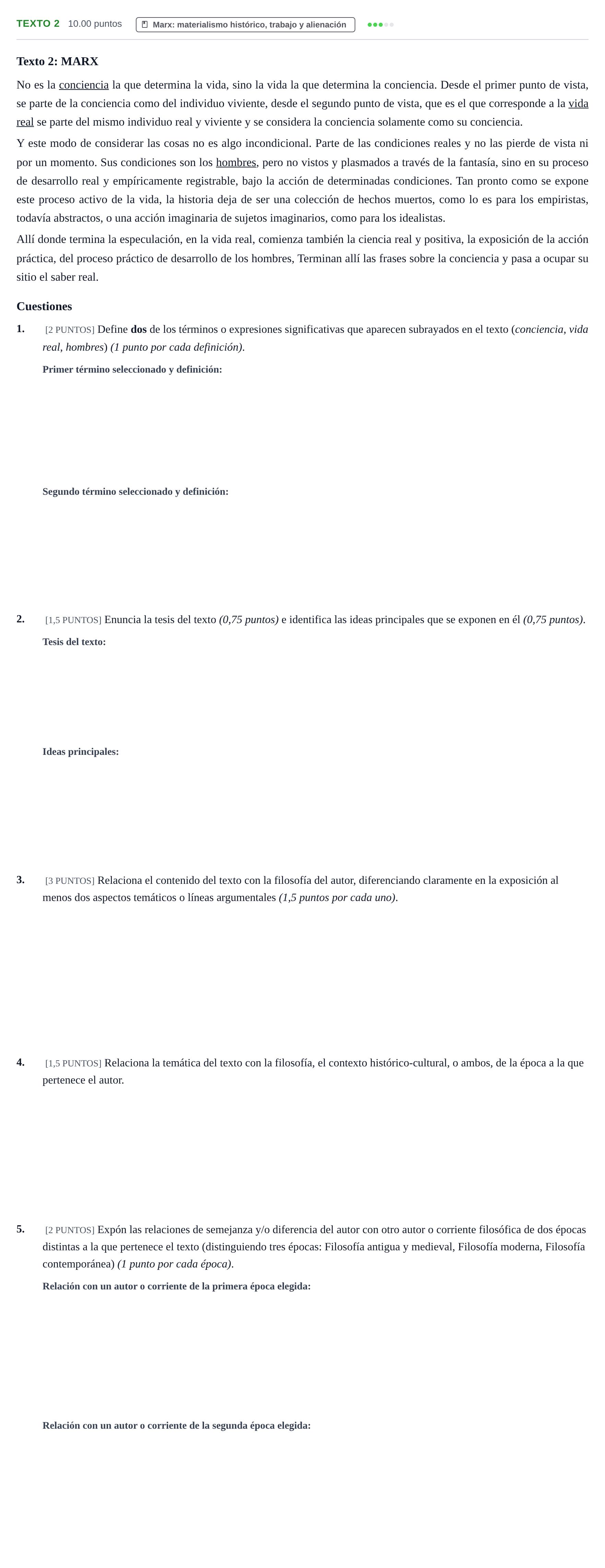 Enunciado: Ejercicio Texto 2 - Marx · Historia de la Filosofía PAU Cantabria Ordinaria 2021