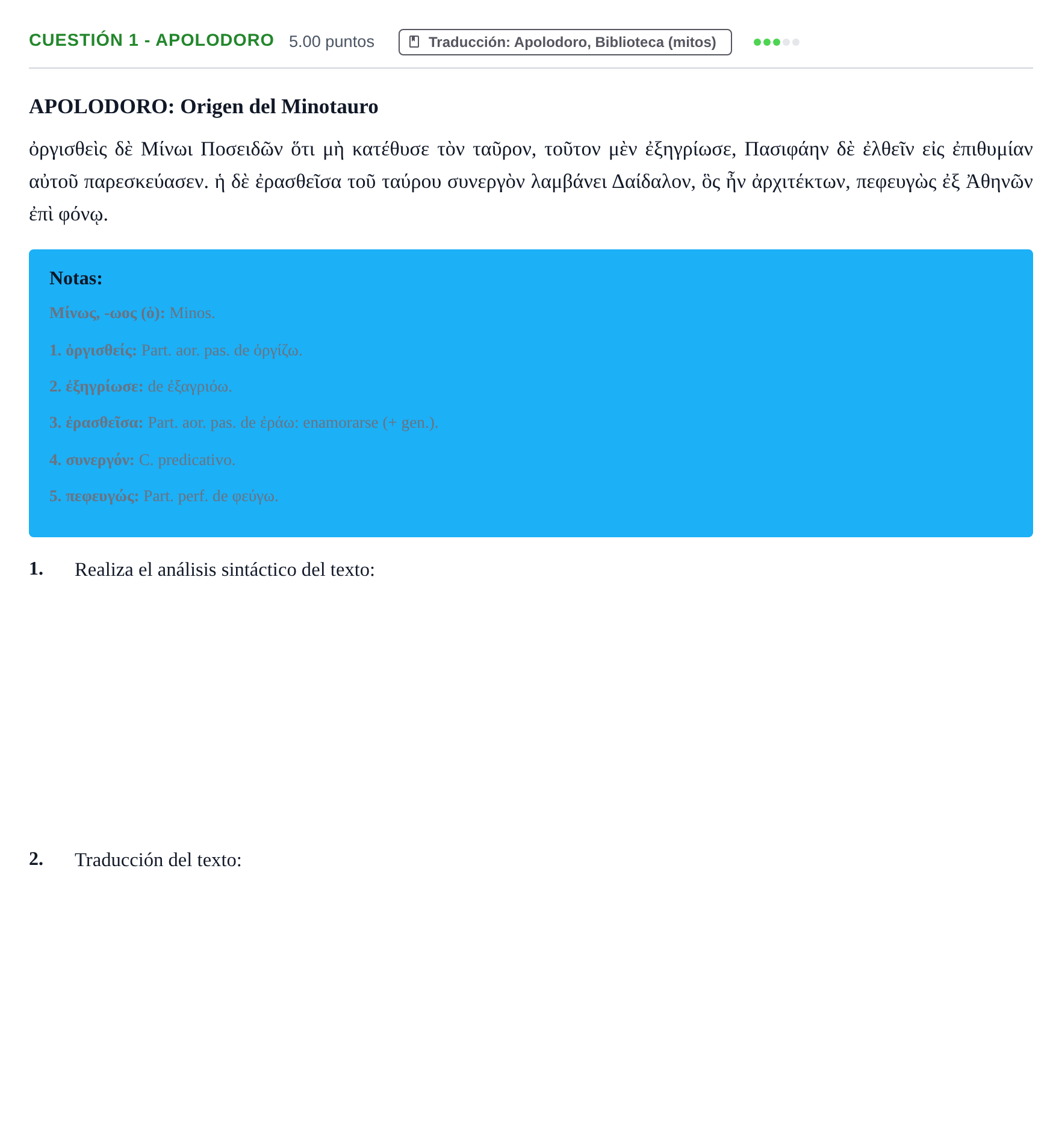Enunciado: Cuestión 1 - Apolodoro · Griego II PAU Cantabria Ordinaria 2021