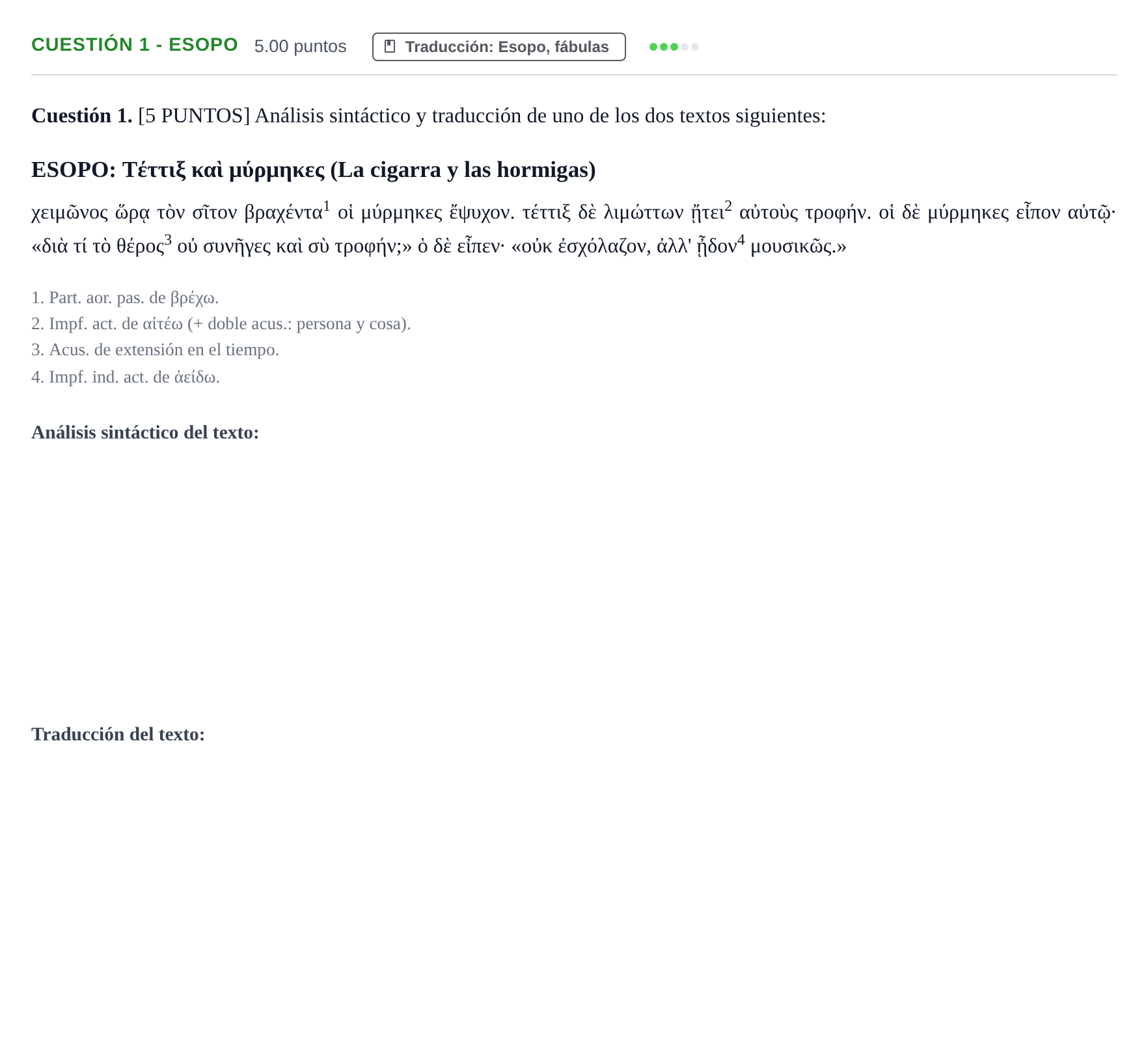 Enunciado: Cuestión 1 - Esopo · Griego II PAU Cantabria Ordinaria 2021