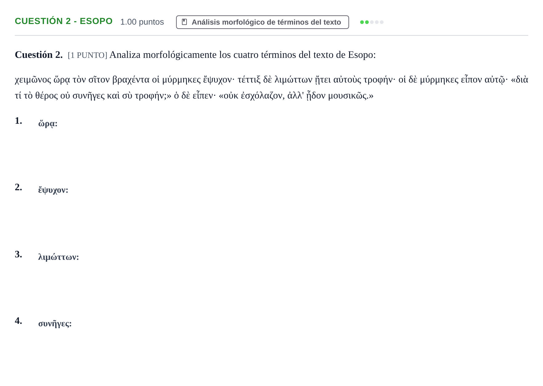 Enunciado: Cuestión 2 - Esopo · Griego II PAU Cantabria Ordinaria 2021