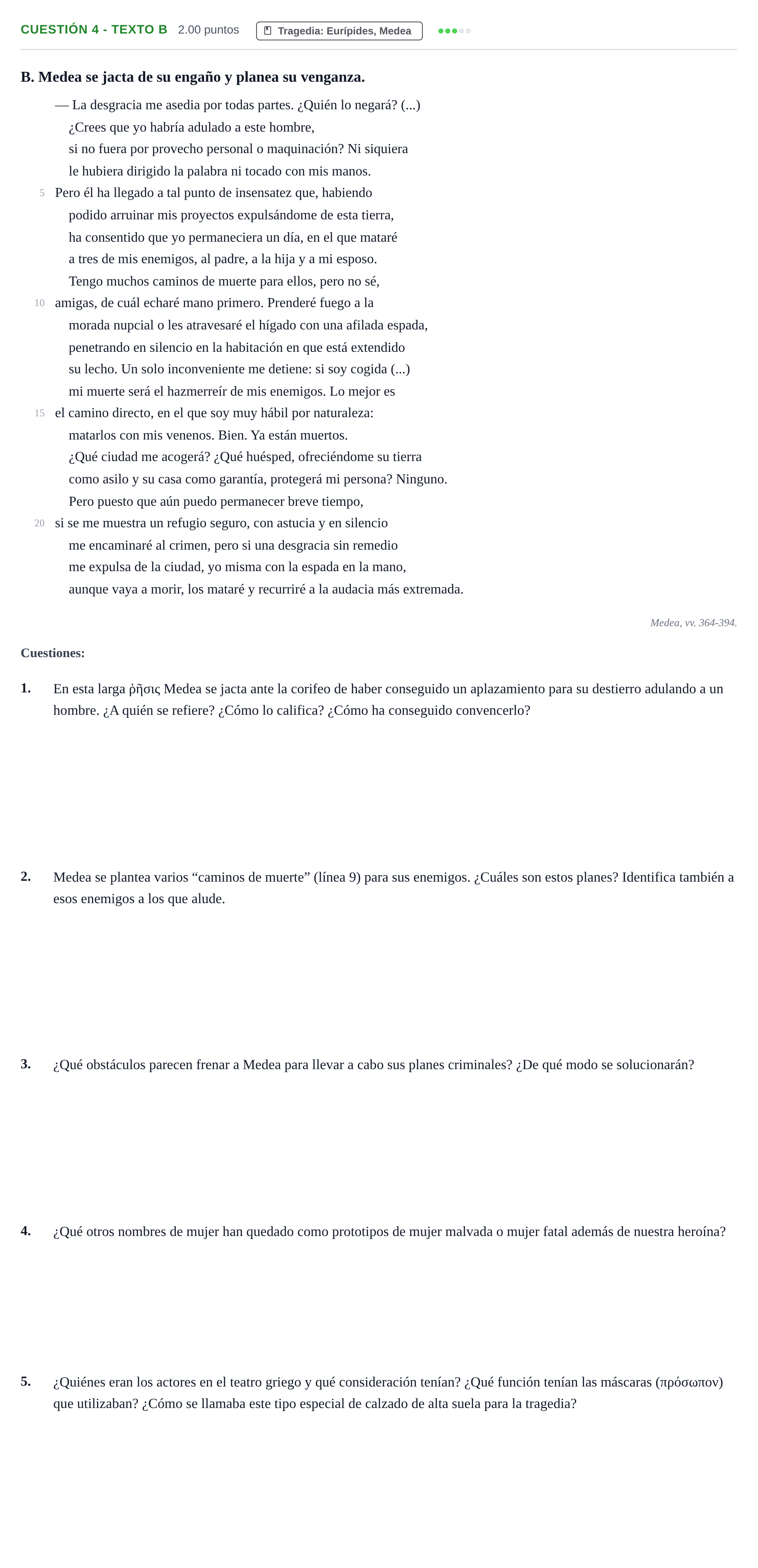 Enunciado: Cuestión 4 - Texto B · Griego II PAU Cantabria Ordinaria 2021