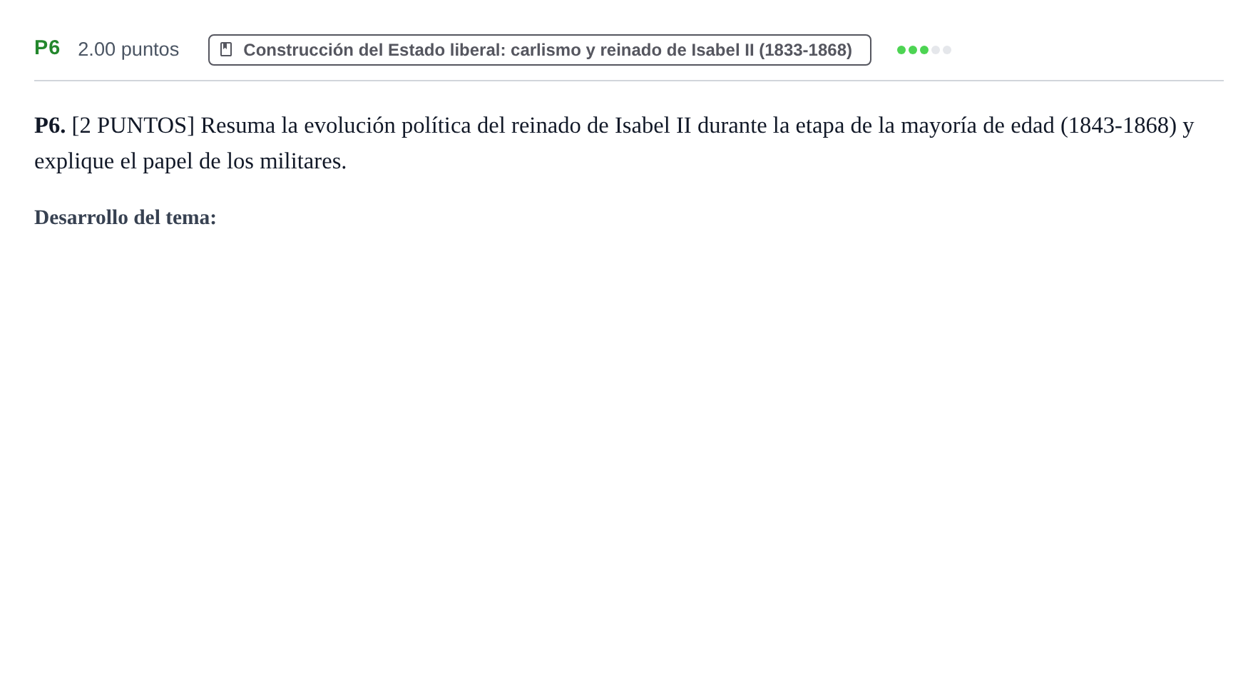 Enunciado: Ejercicio P6 · Historia de España PAU Cantabria Extraordinaria 2021