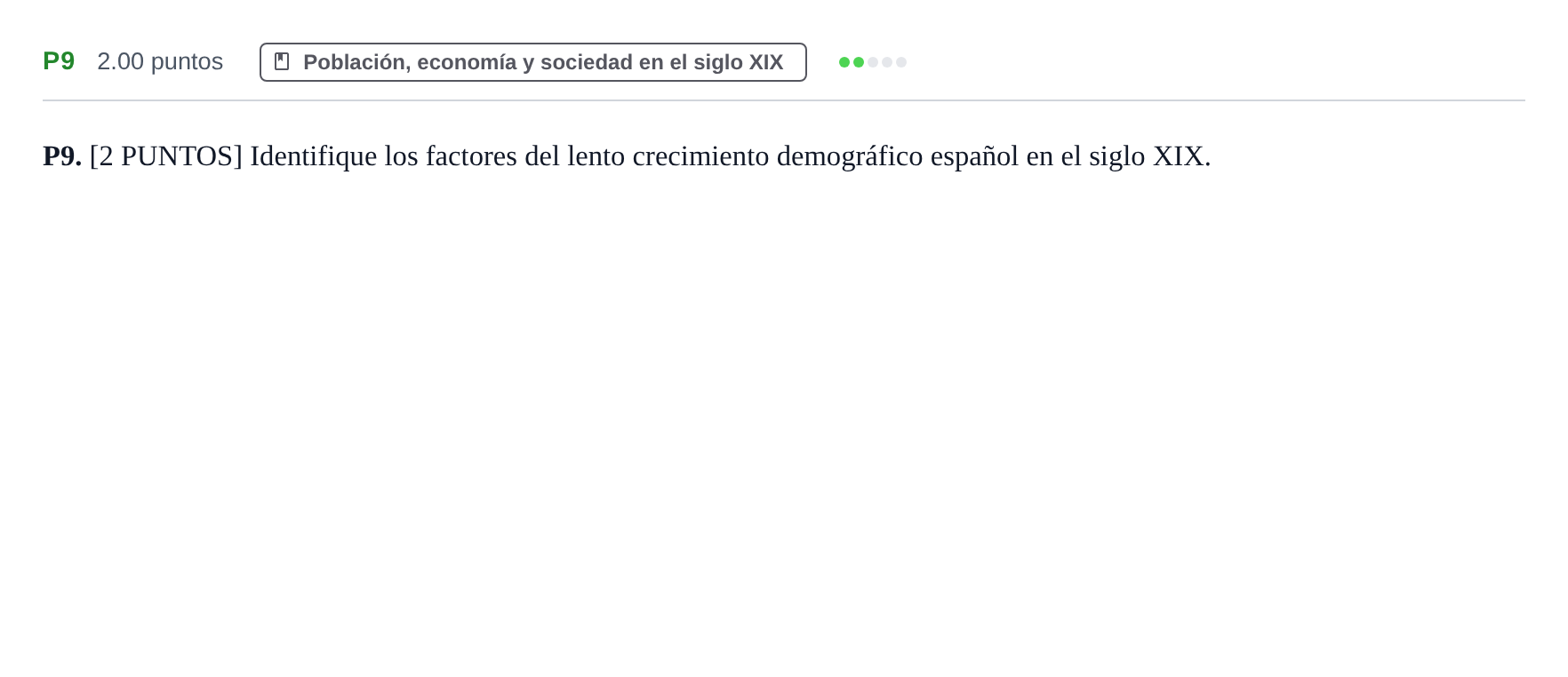 Enunciado: Ejercicio P9 · Historia de España PAU Cantabria Ordinaria 2021