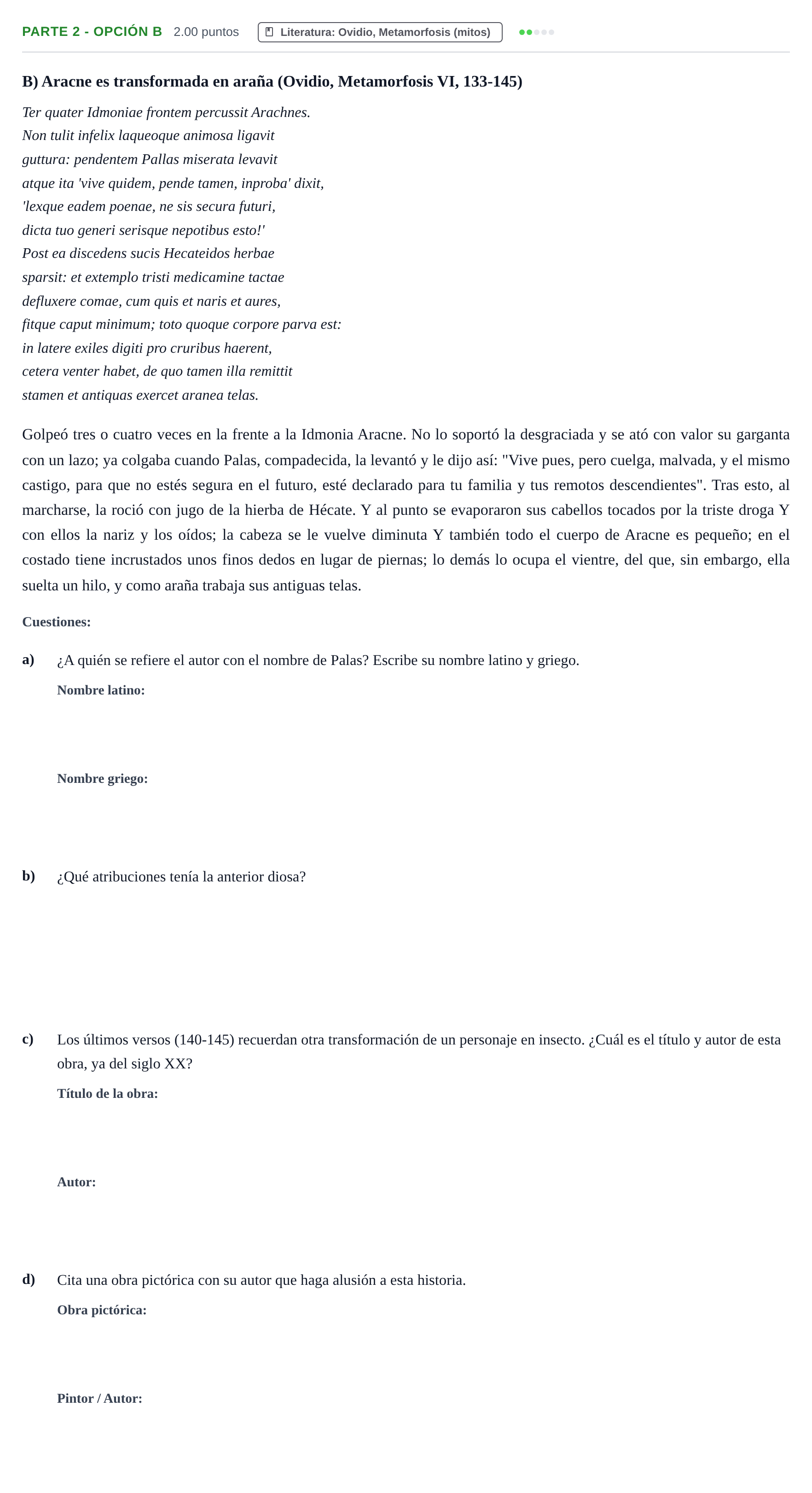 Enunciado: Ejercicio Parte 2 - Opción B · Latín II PAU Cantabria Extraordinaria 2021