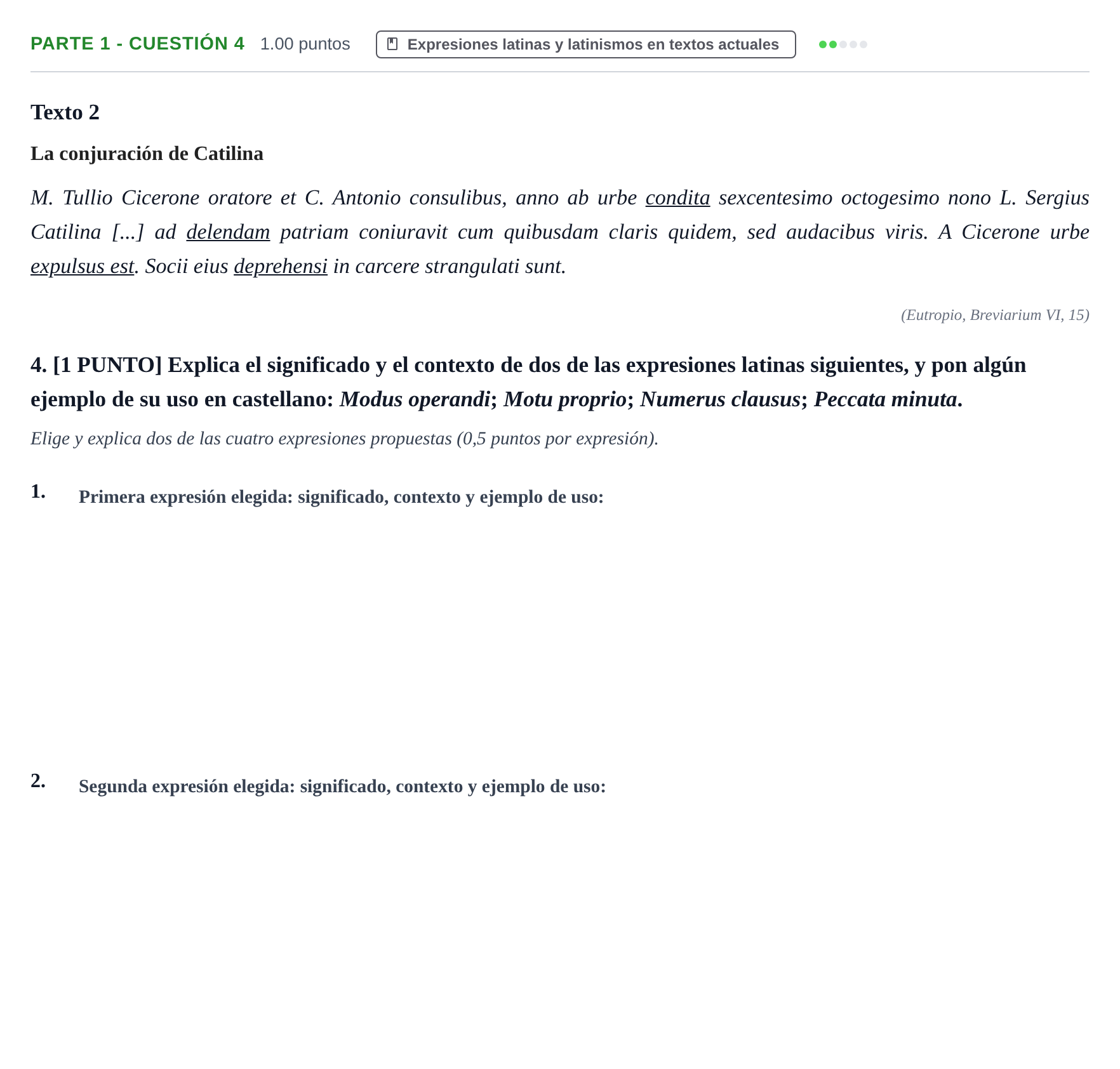 Enunciado: Ejercicio Parte 1 - Cuestión 4 · Latín II PAU Cantabria Ordinaria 2021