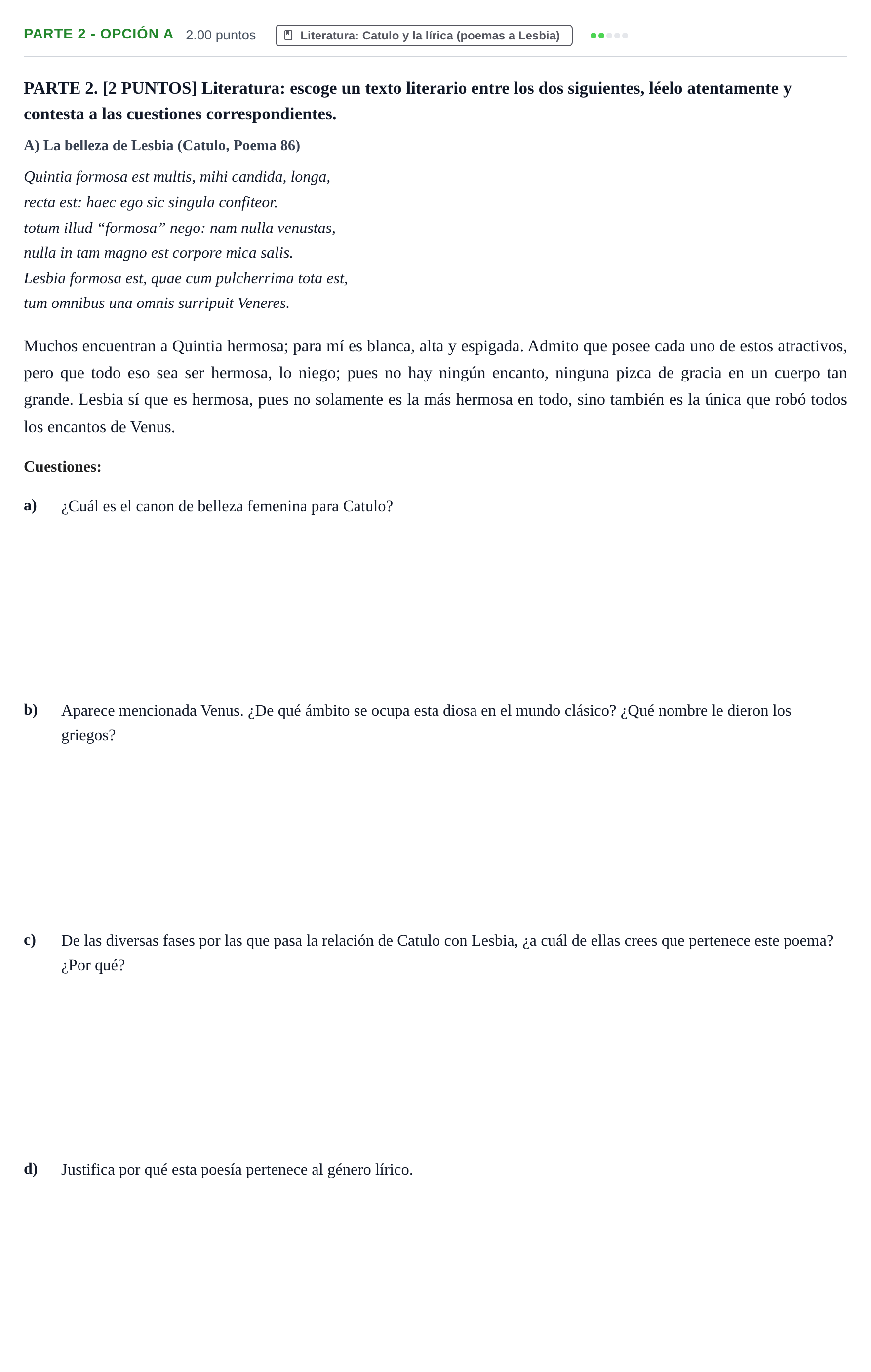 Enunciado: Ejercicio Parte 2 - Opción A · Latín II PAU Cantabria Ordinaria 2021