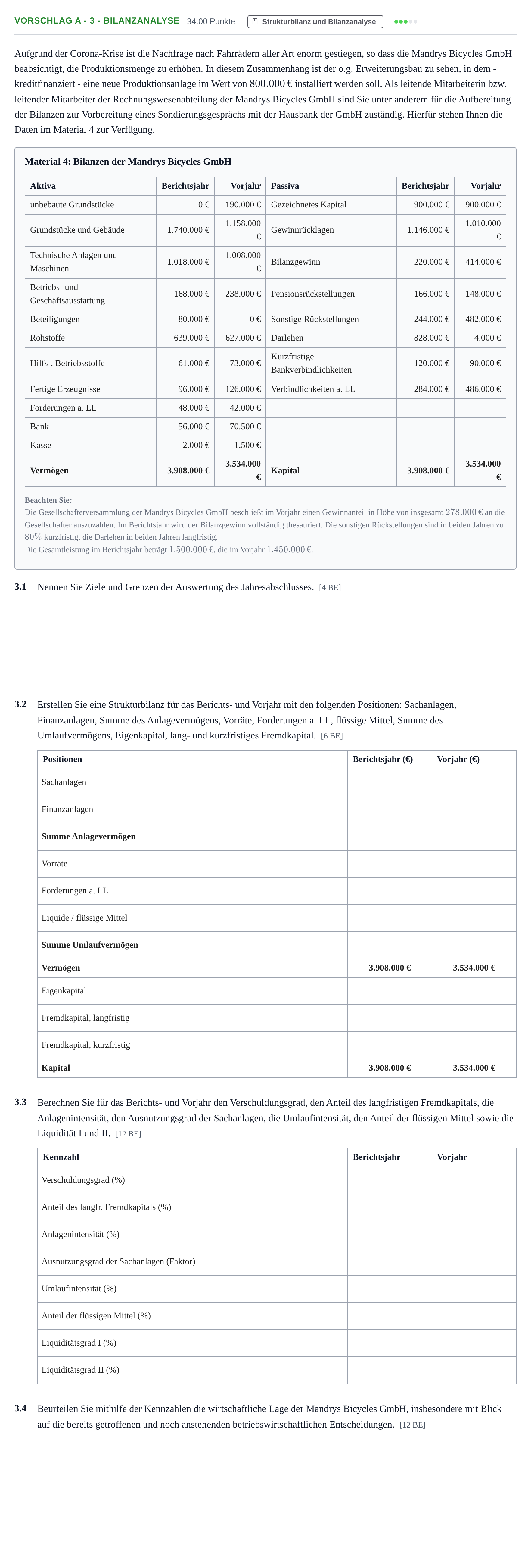 Aufgabenstellung: Aufgabe Vorschlag A - 3 - Bilanzanalyse · Abitur Hessen Rechnungswesen GK 2021