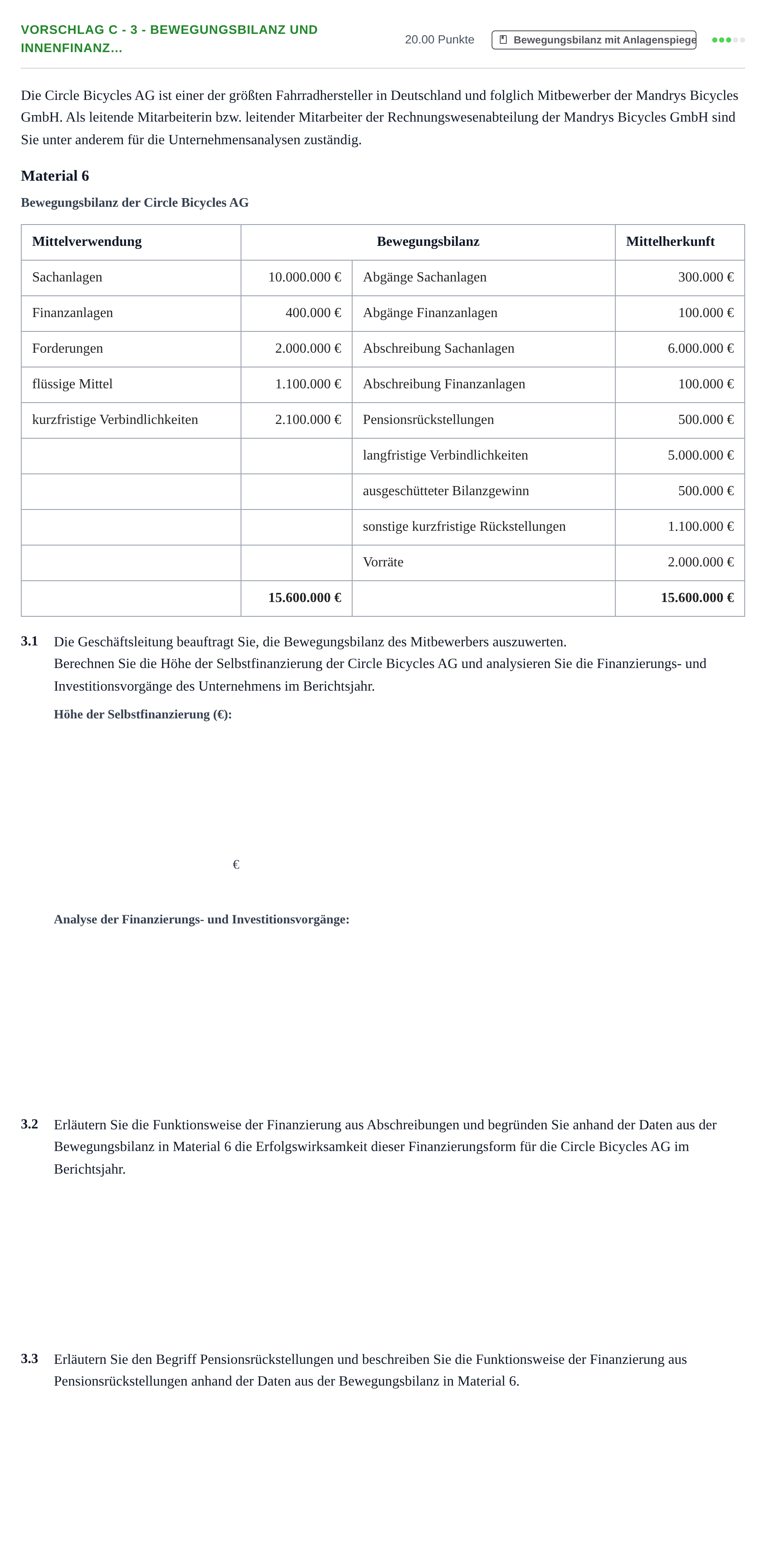 Aufgabenstellung: Aufgabe Vorschlag C - 3 - Bewegungsbilanz und Innenfinanz… · Abitur Hessen Rechnungswesen GK 2021