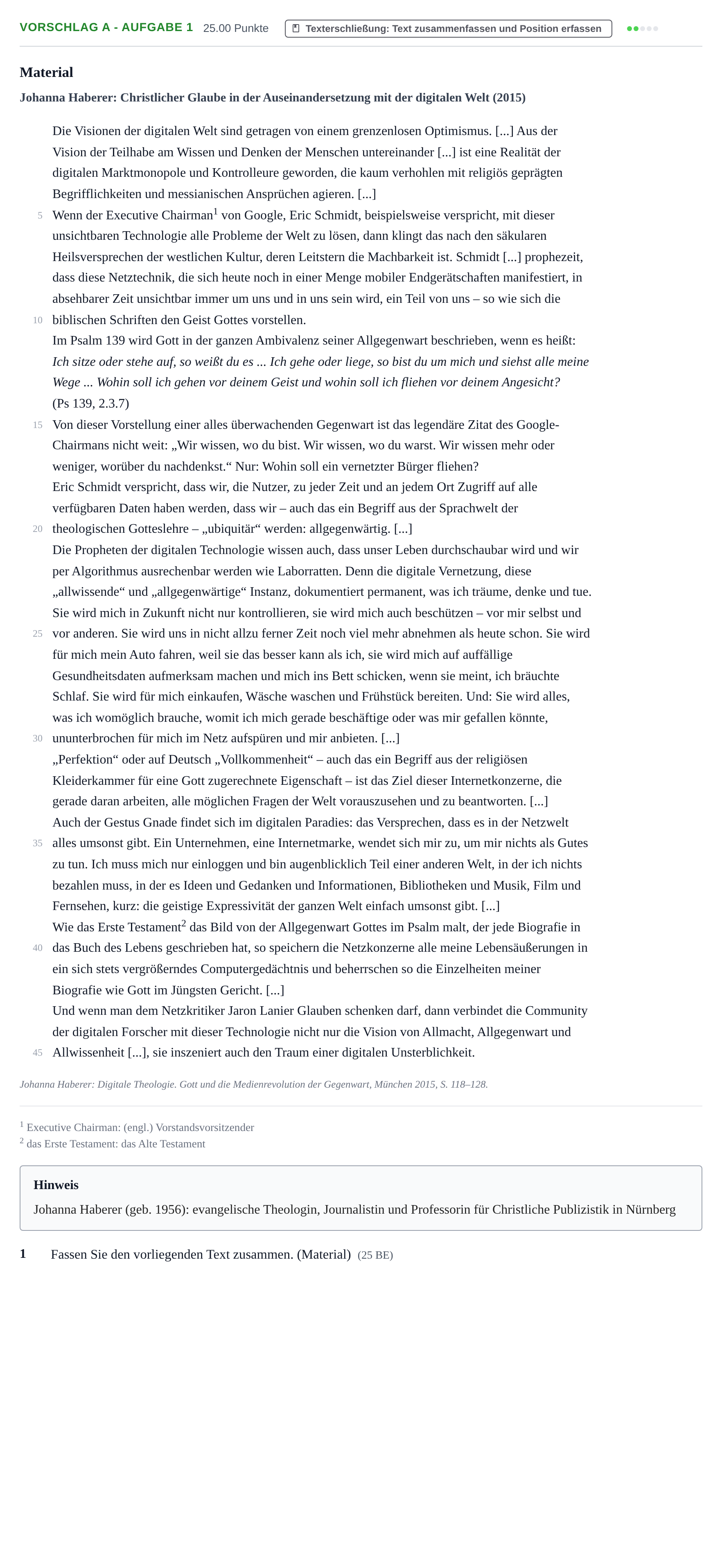 Aufgabenstellung: Aufgabe Vorschlag A - Aufgabe 1 · Abitur Hessen Katholische Religion GK 2021