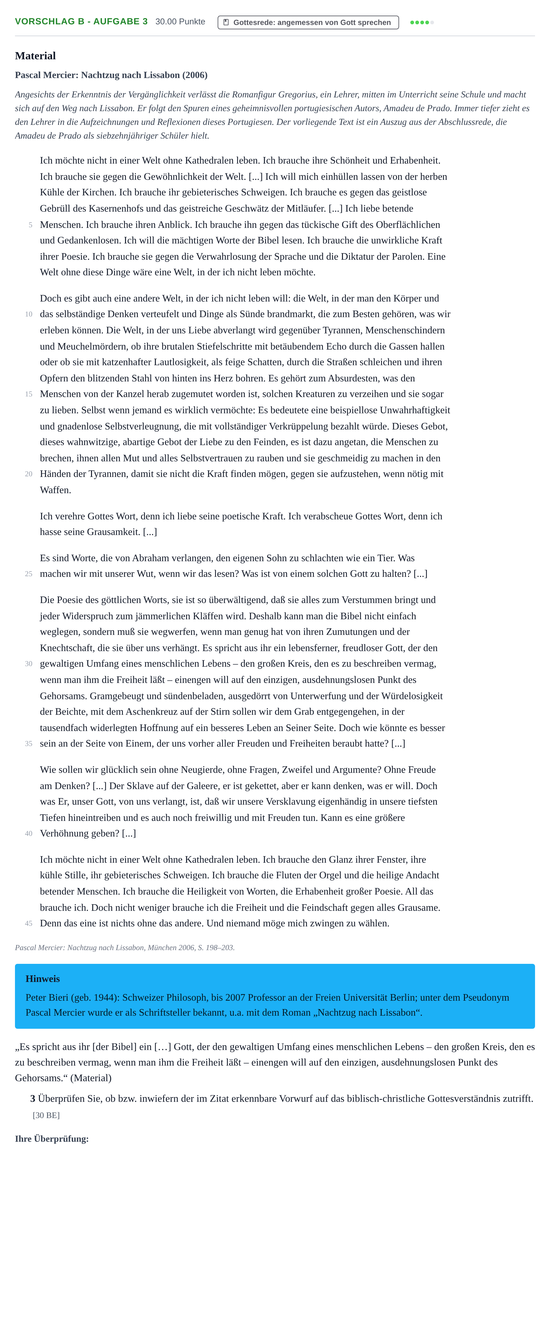 Aufgabenstellung: Aufgabe Vorschlag B - Aufgabe 3 · Abitur Hessen Katholische Religion GK 2021