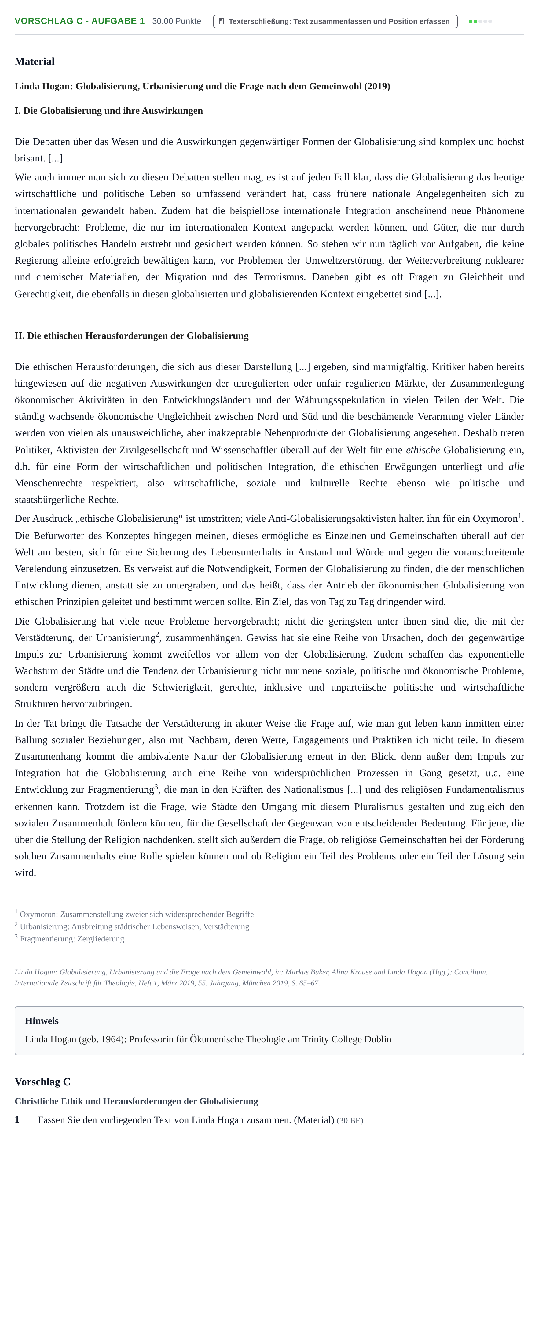 Aufgabenstellung: Aufgabe Vorschlag C - Aufgabe 1 · Abitur Hessen Katholische Religion GK 2021