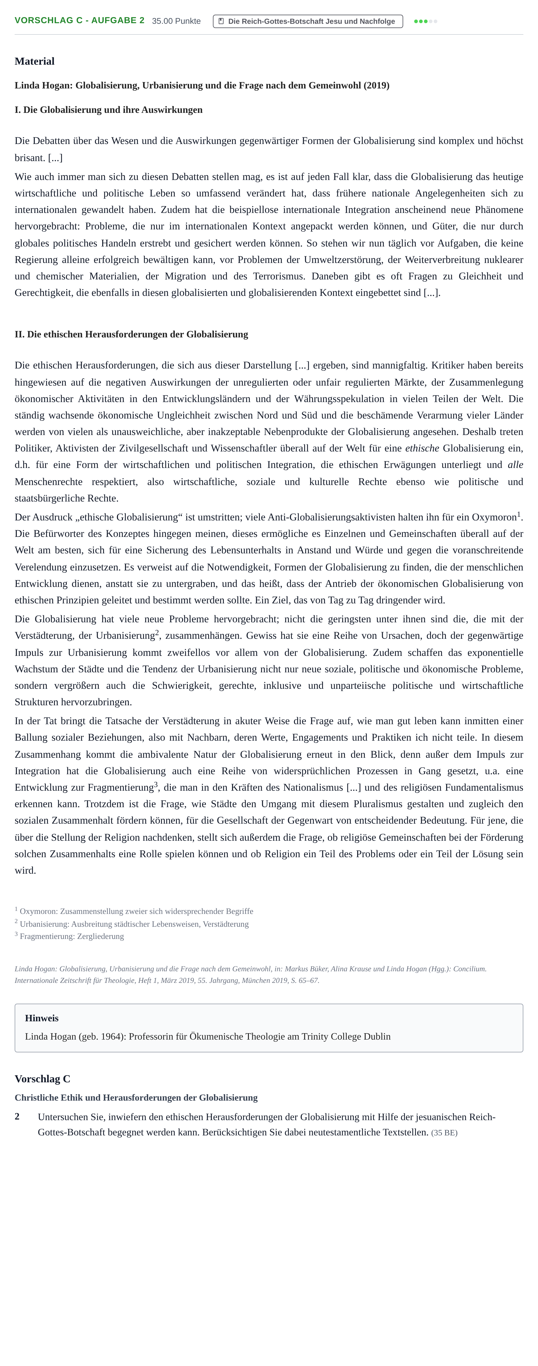 Aufgabenstellung: Aufgabe Vorschlag C - Aufgabe 2 · Abitur Hessen Katholische Religion GK 2021