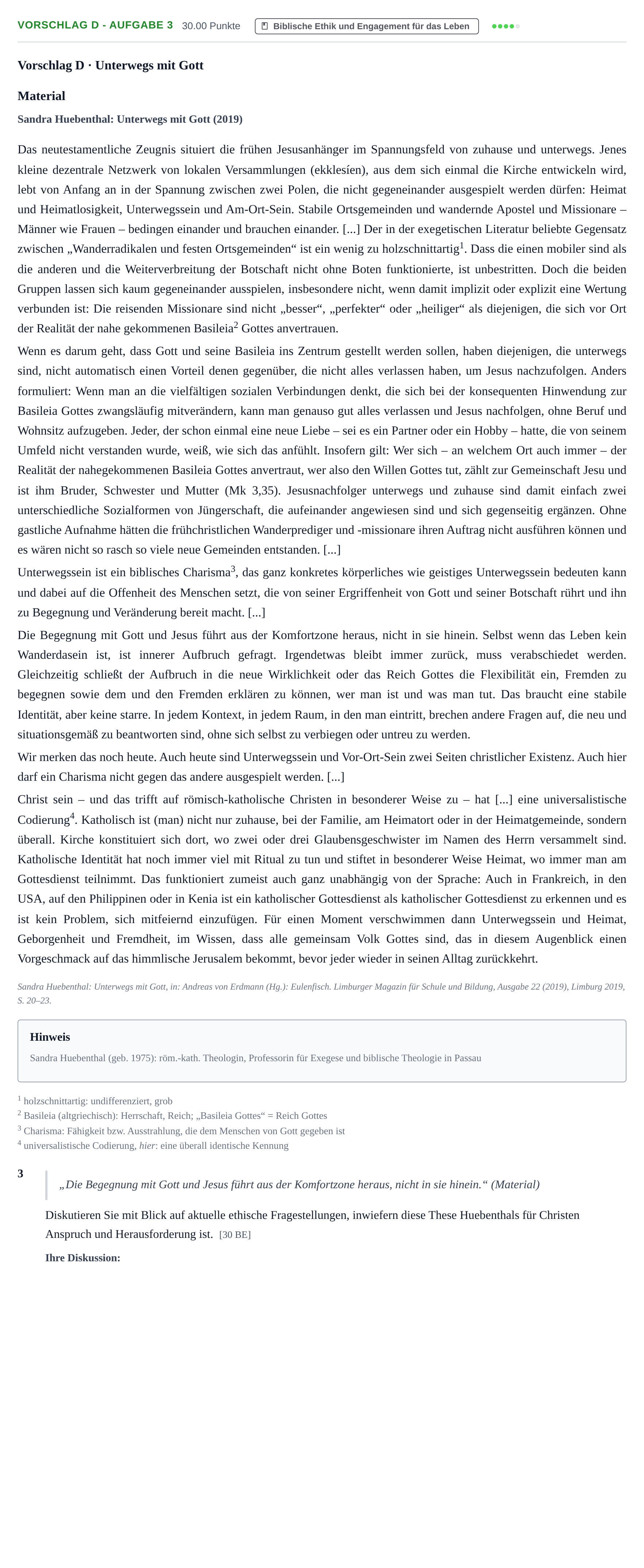 Aufgabenstellung: Aufgabe Vorschlag D - Aufgabe 3 · Abitur Hessen Katholische Religion GK 2021