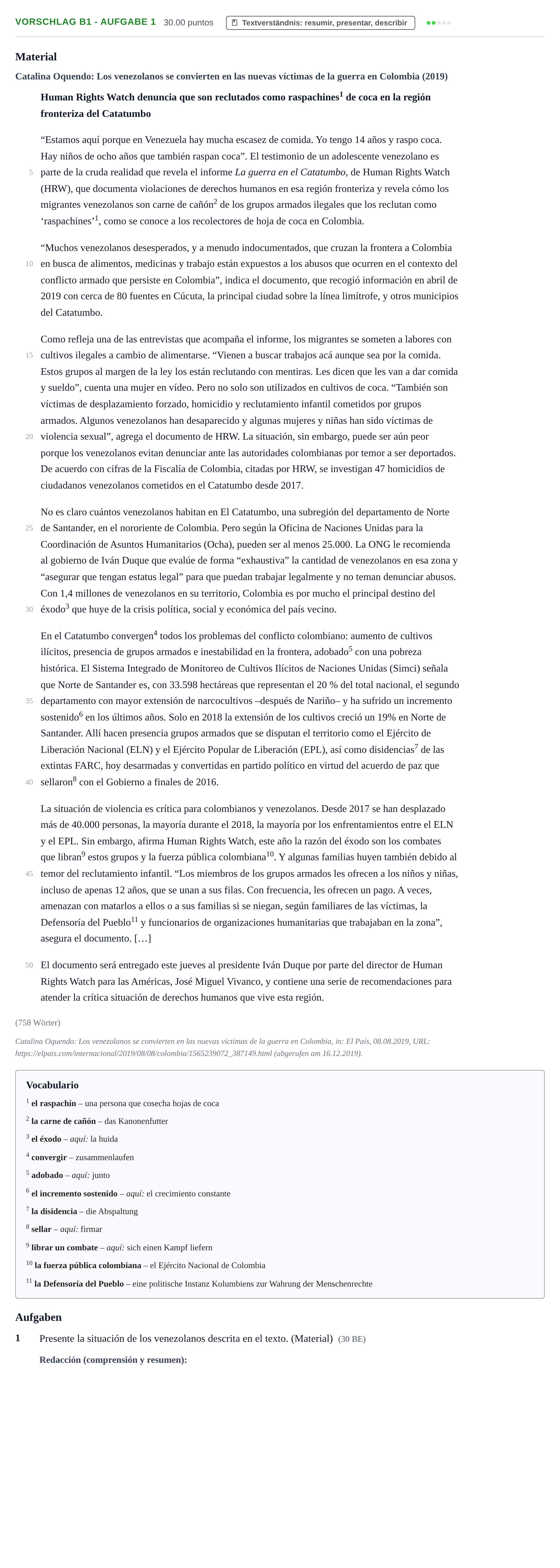 Aufgabenstellung: Aufgabe Vorschlag B1 - Aufgabe 1 · Abitur Hessen Spanisch GK 2021