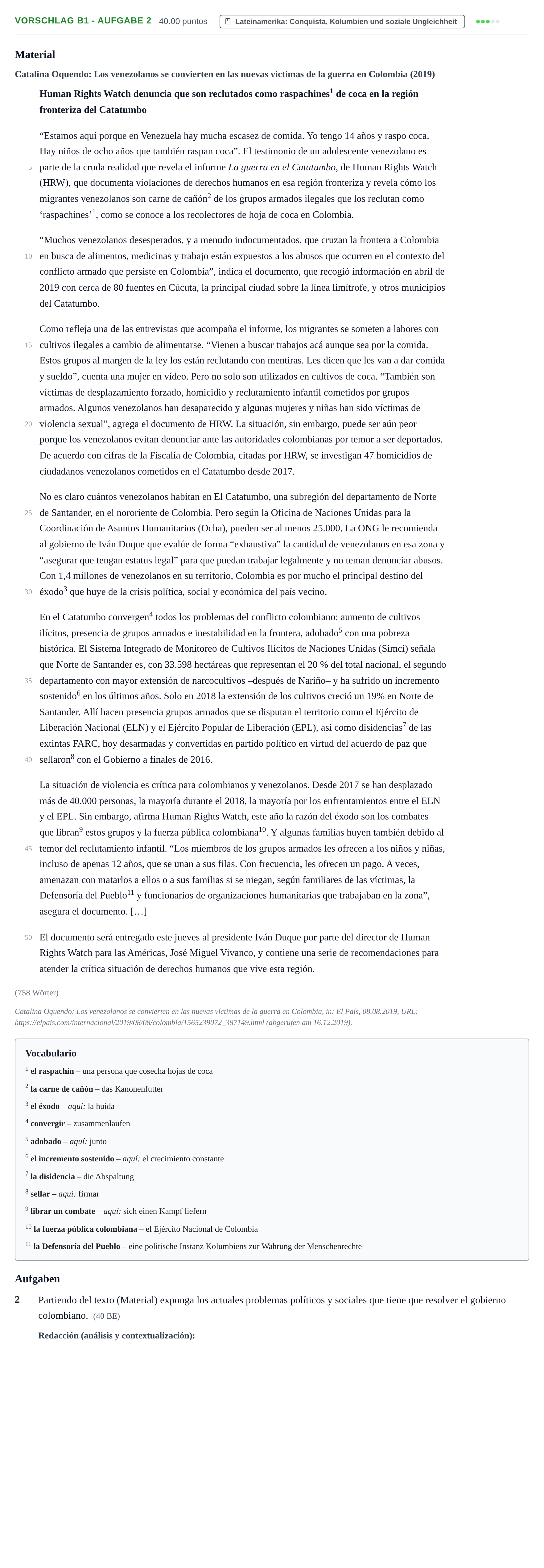 Aufgabenstellung: Aufgabe Vorschlag B1 - Aufgabe 2 · Abitur Hessen Spanisch GK 2021