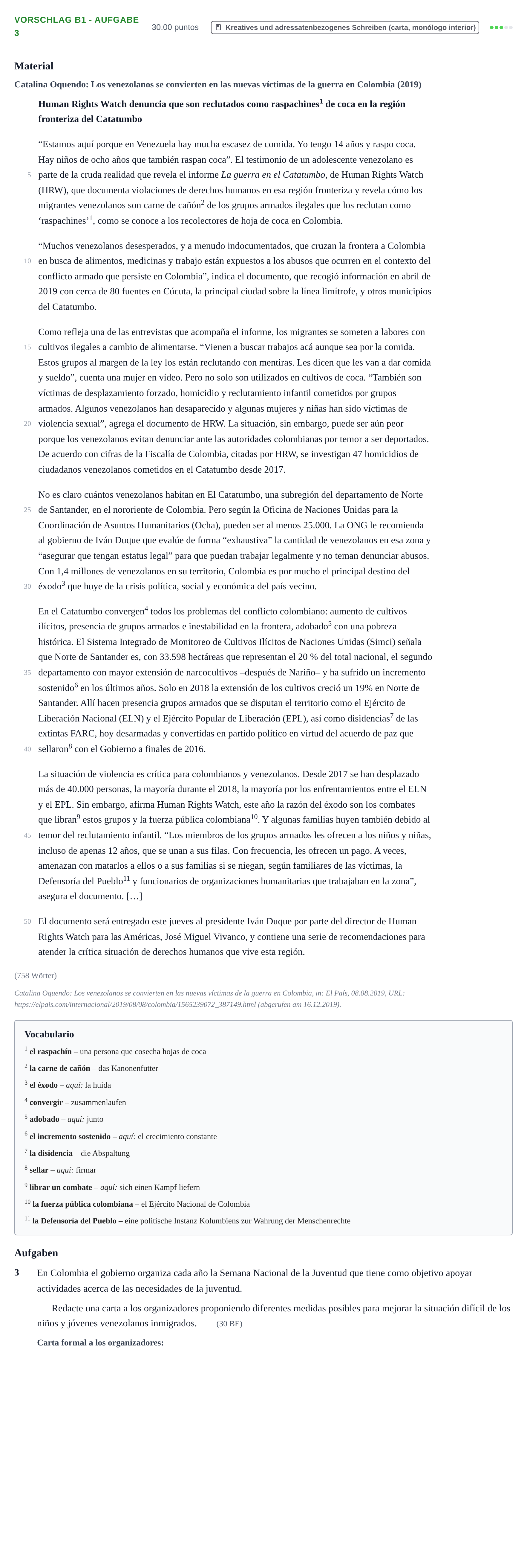 Aufgabenstellung: Aufgabe Vorschlag B1 - Aufgabe 3 · Abitur Hessen Spanisch GK 2021